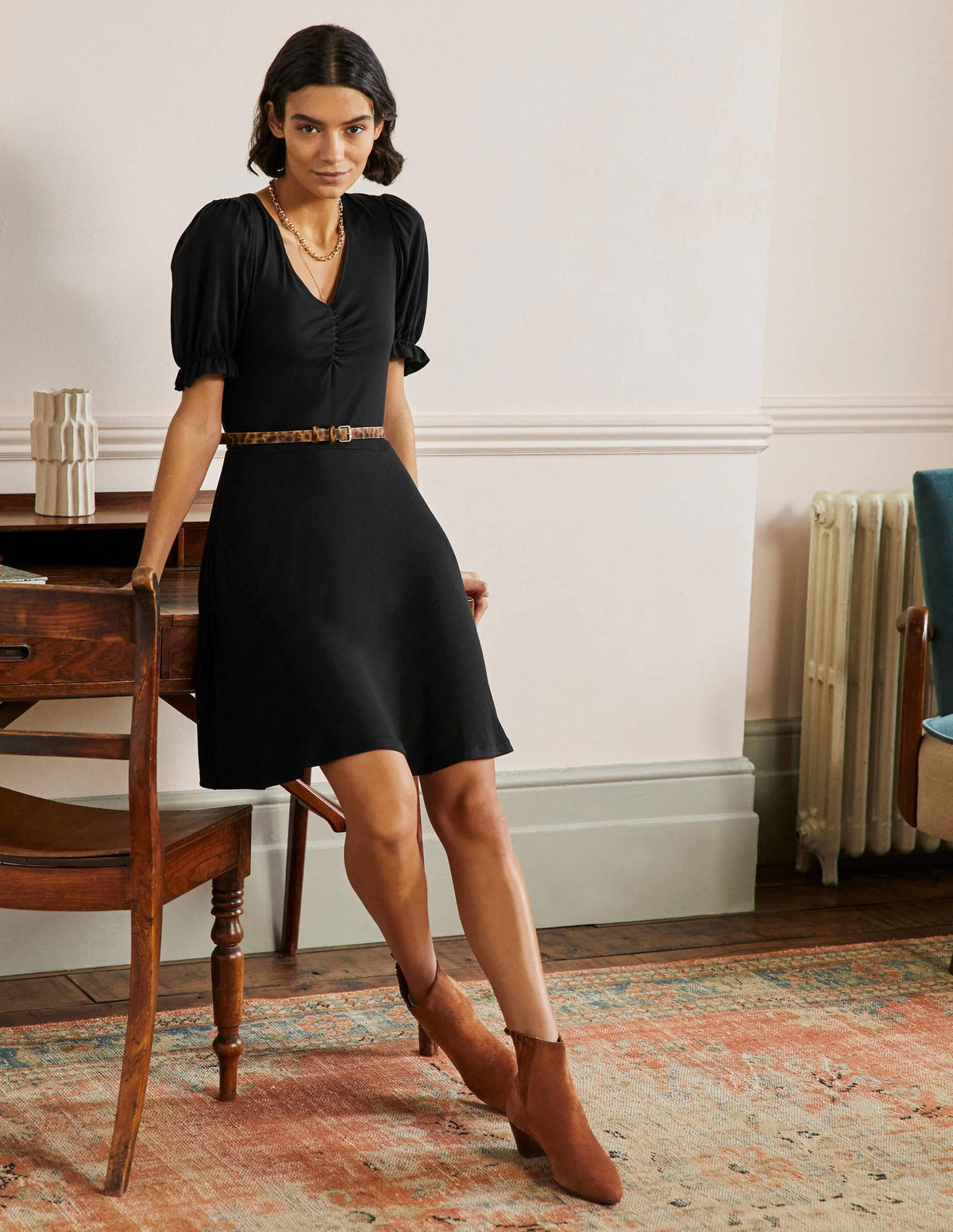 Jerseykleid mit V-Ausschnitt-Schwarz-4