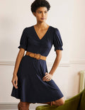 Jerseykleid mit V-Ausschnitt-Marineblau