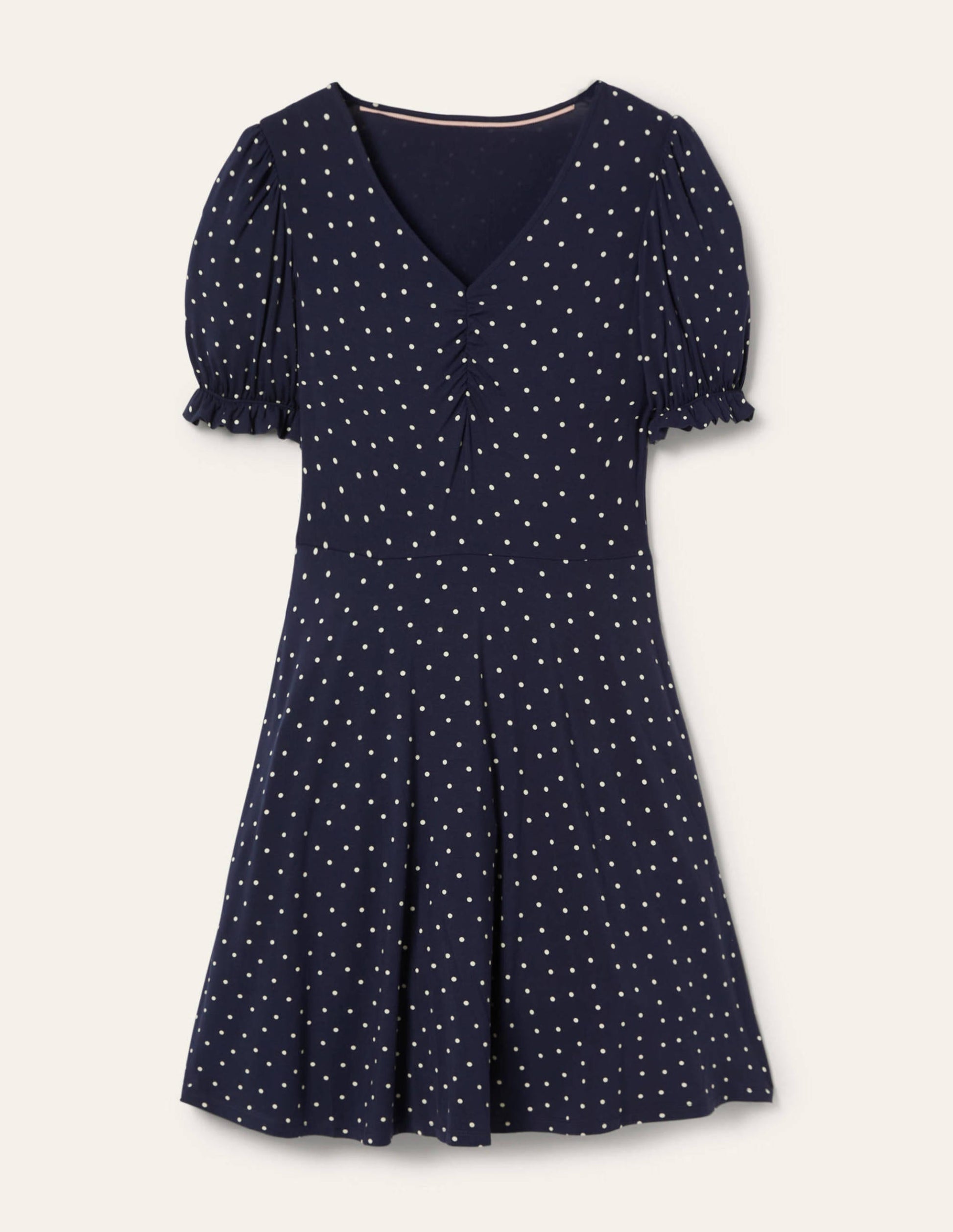 Jerseykleid mit V-Ausschnitt-Navy, Pünktchen-5