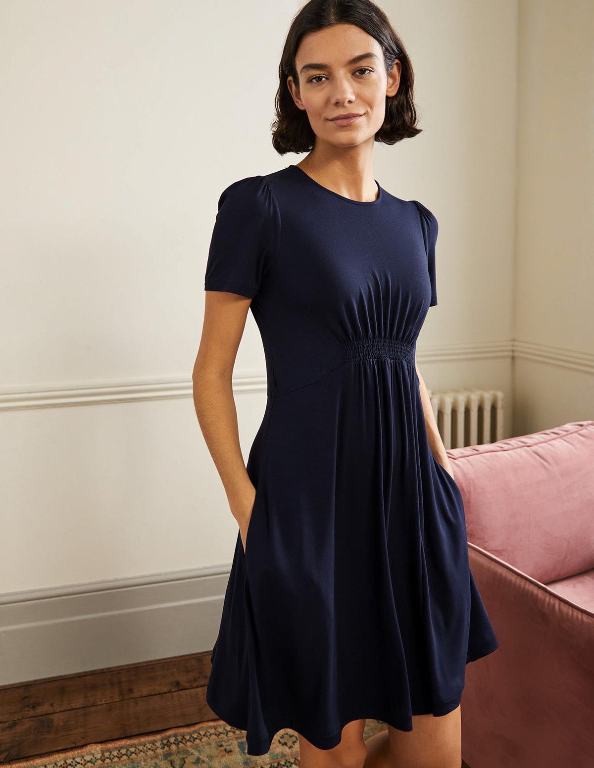 Jerseykleid mit Rundhalsausschnitt-Marineblau - Image 1