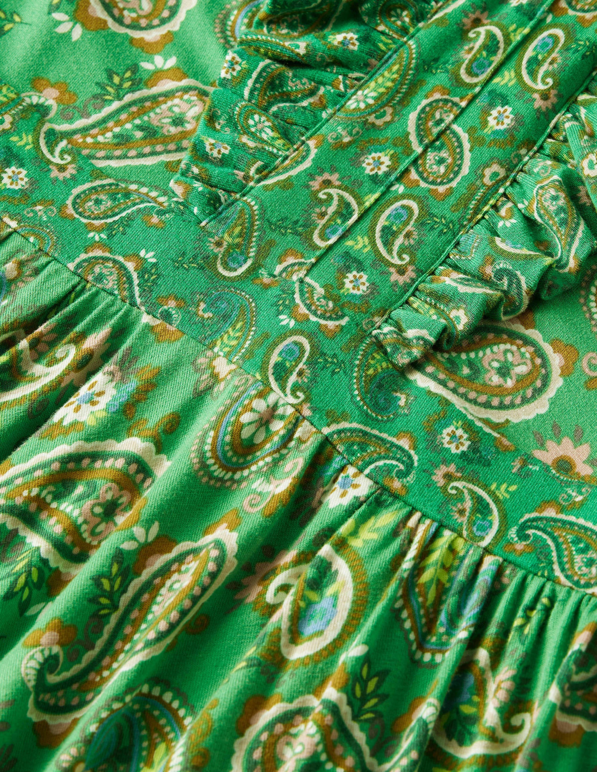 Jerseymaxikleid mit Rüschen-Schottengrün, Blühendes Paisleymuster - Image 6
