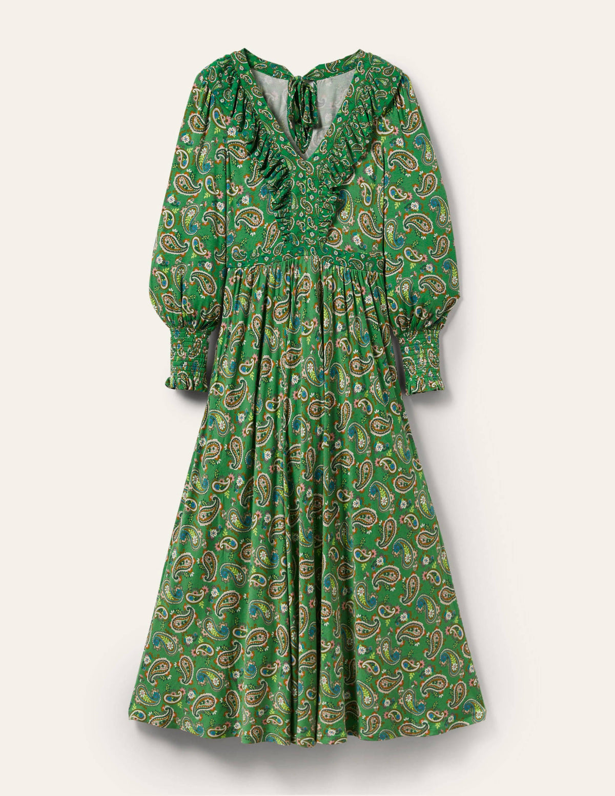 Jerseymaxikleid mit Rüschen-Schottengrün, Blühendes Paisleymuster - Image 7