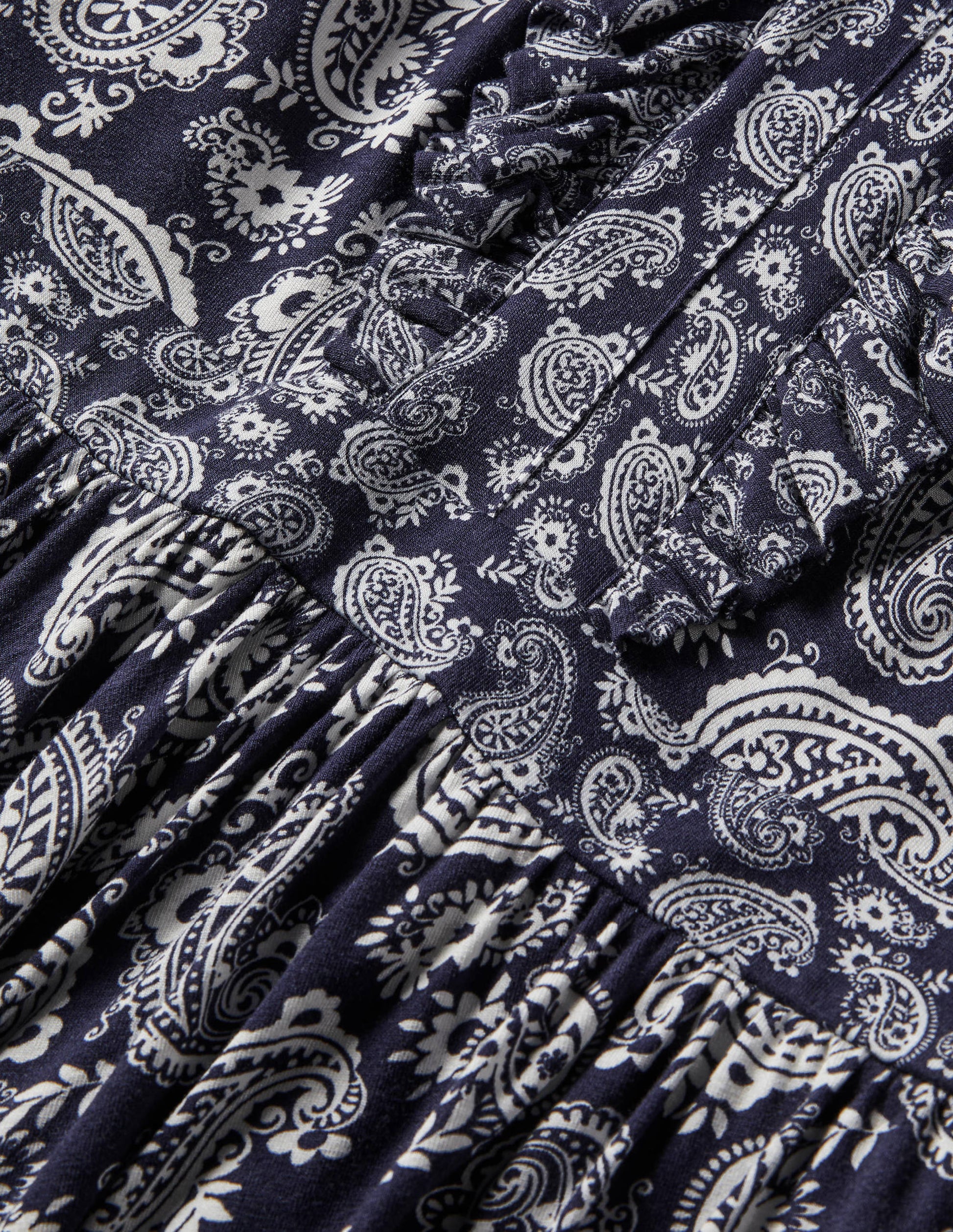 Jerseymaxikleid mit Rüschen-Französisches Navy, Blühendes Paisleymuster-5
