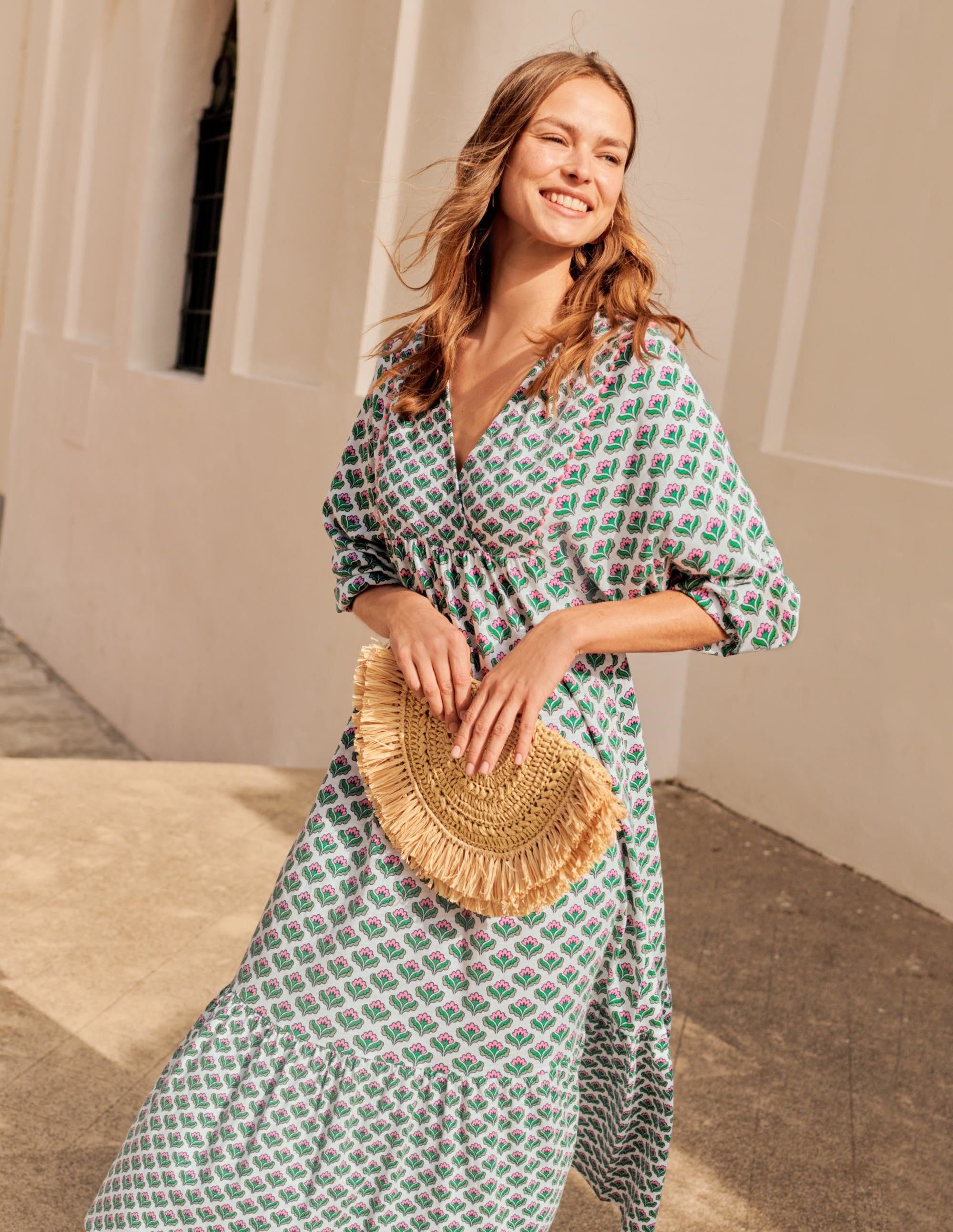 Anita Jersey-Midikleid-Efeugrün, Orientalische Blüten - Image 6