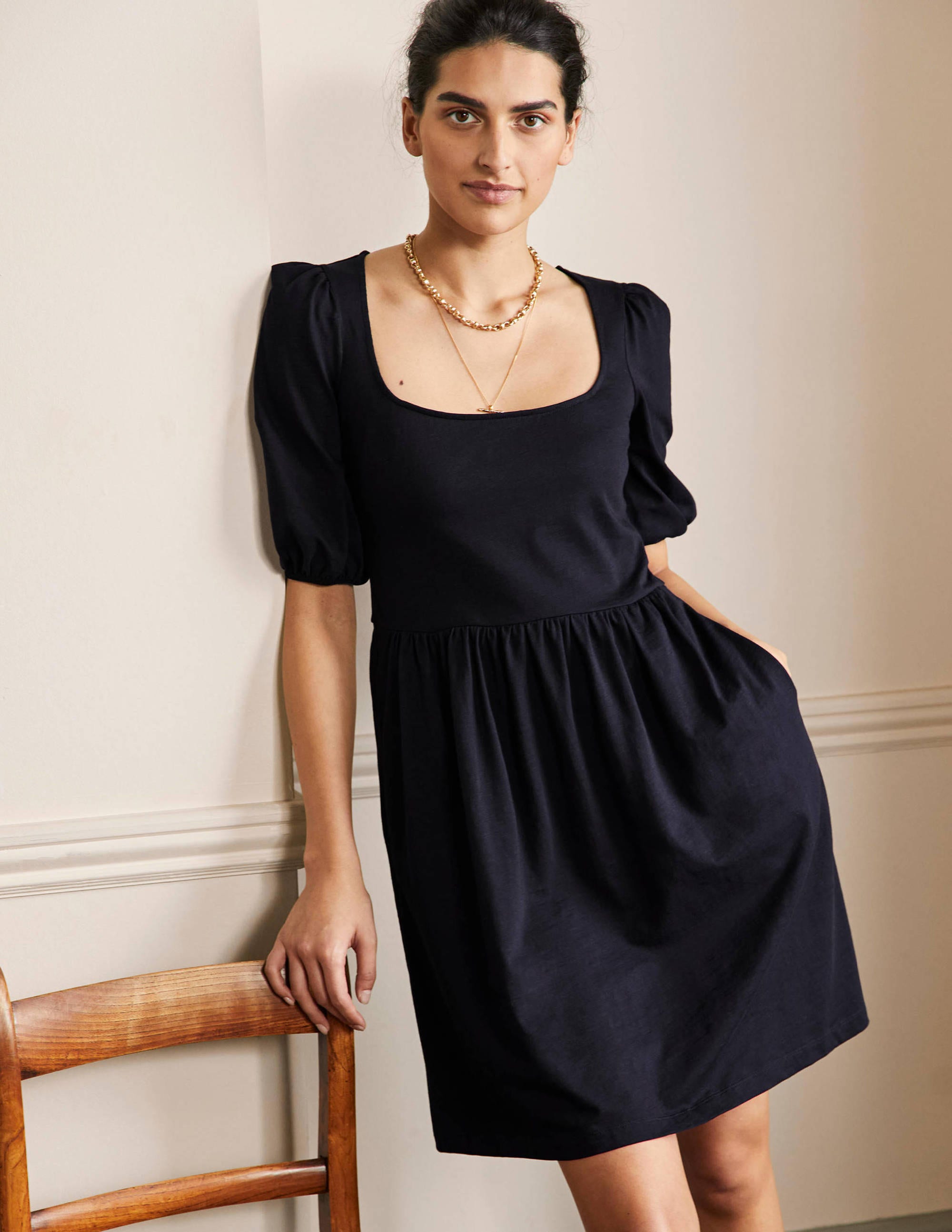 Jerseykleid mit eckigem Ausschnitt-Marineblau - Image 1