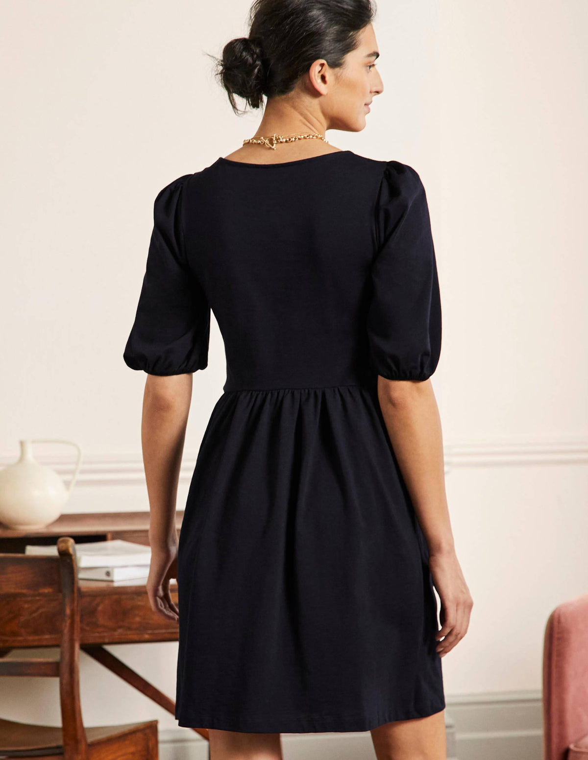 Jerseykleid mit eckigem Ausschnitt-Marineblau - Image 3