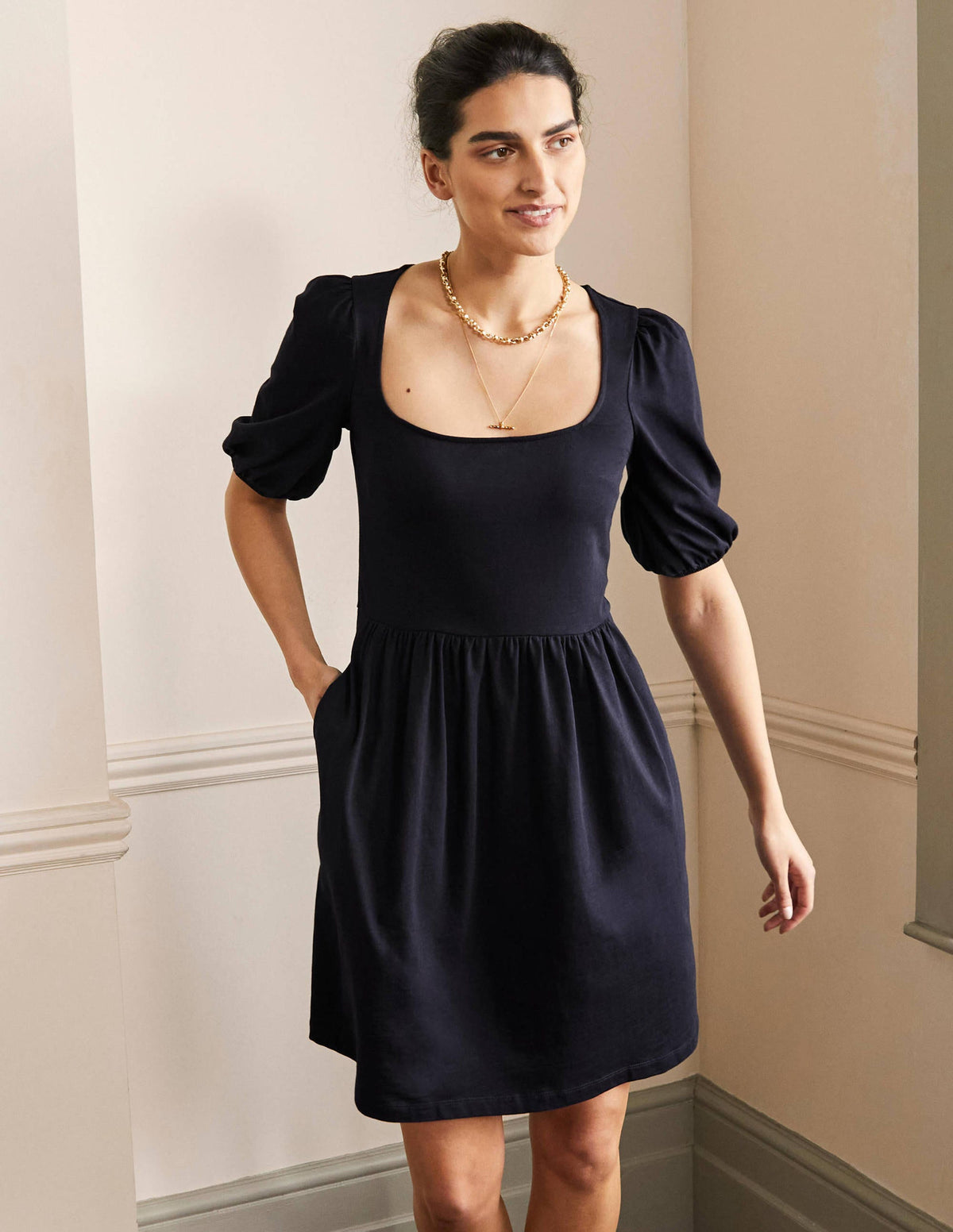 Jerseykleid mit eckigem Ausschnitt-Marineblau-4