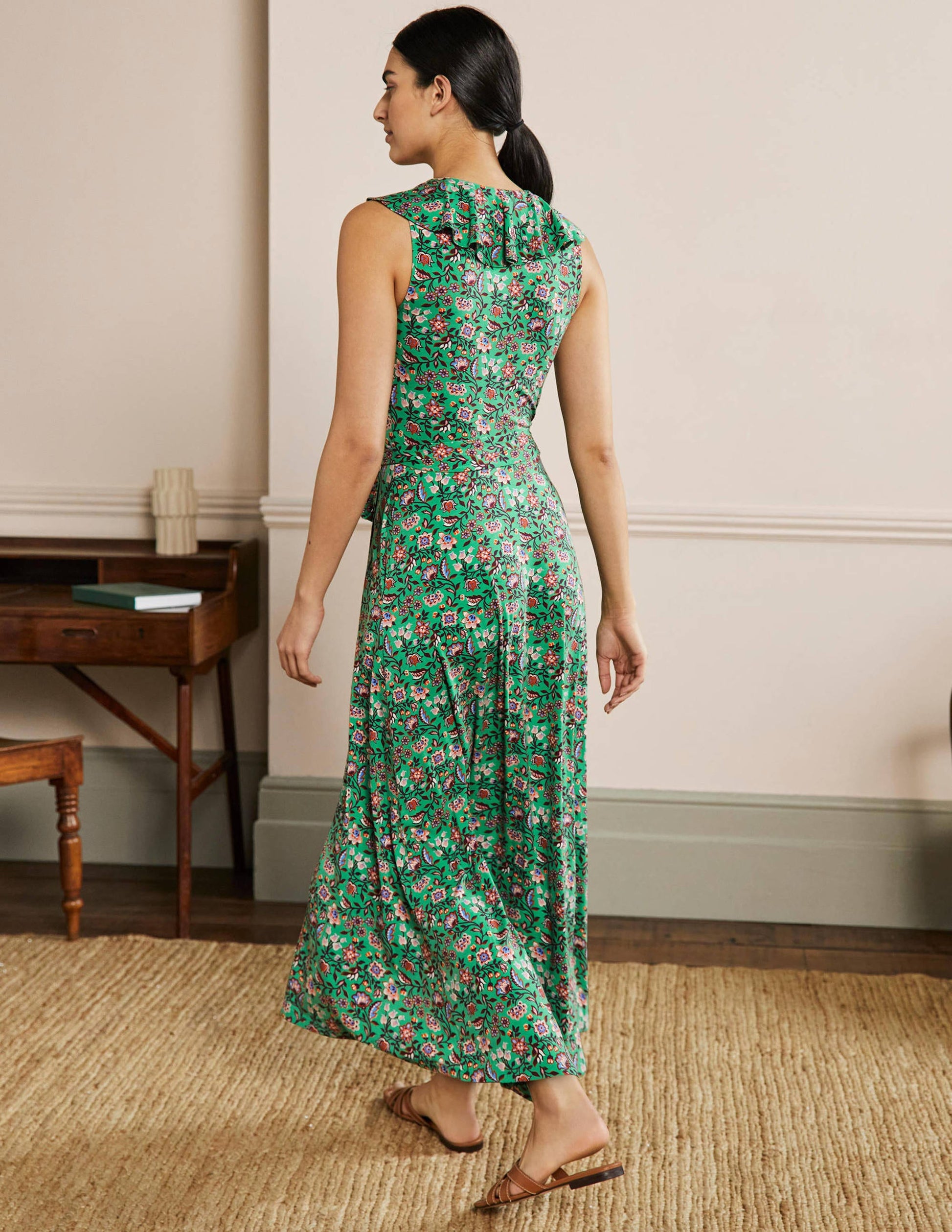 Saskia Maxi-Wickelkleid aus Jersey-Grüne Lagune, Orientalische Wiese-3