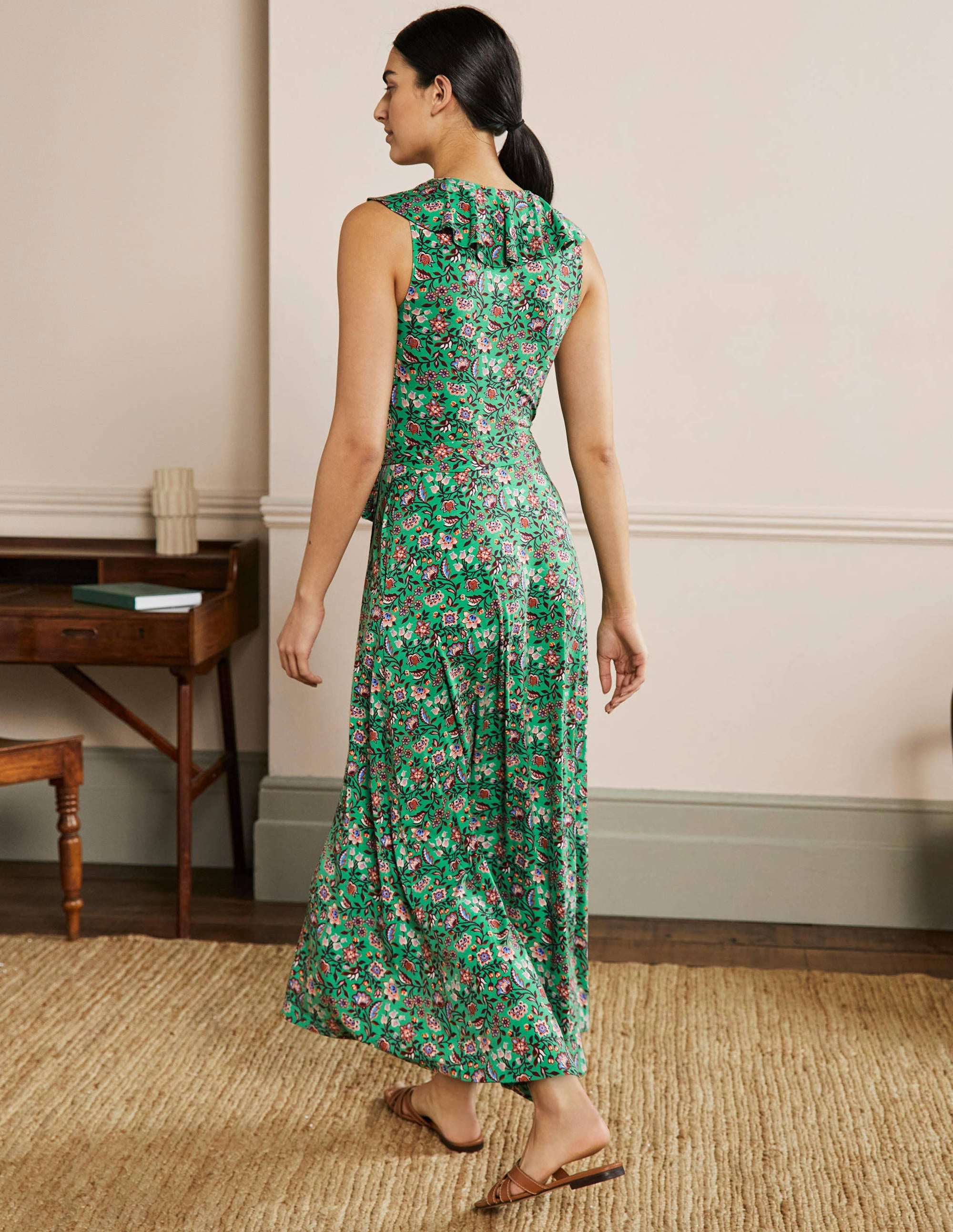 Saskia Maxi-Wickelkleid aus Jersey-Grüne Lagune, Orientalische Wiese - Image 3