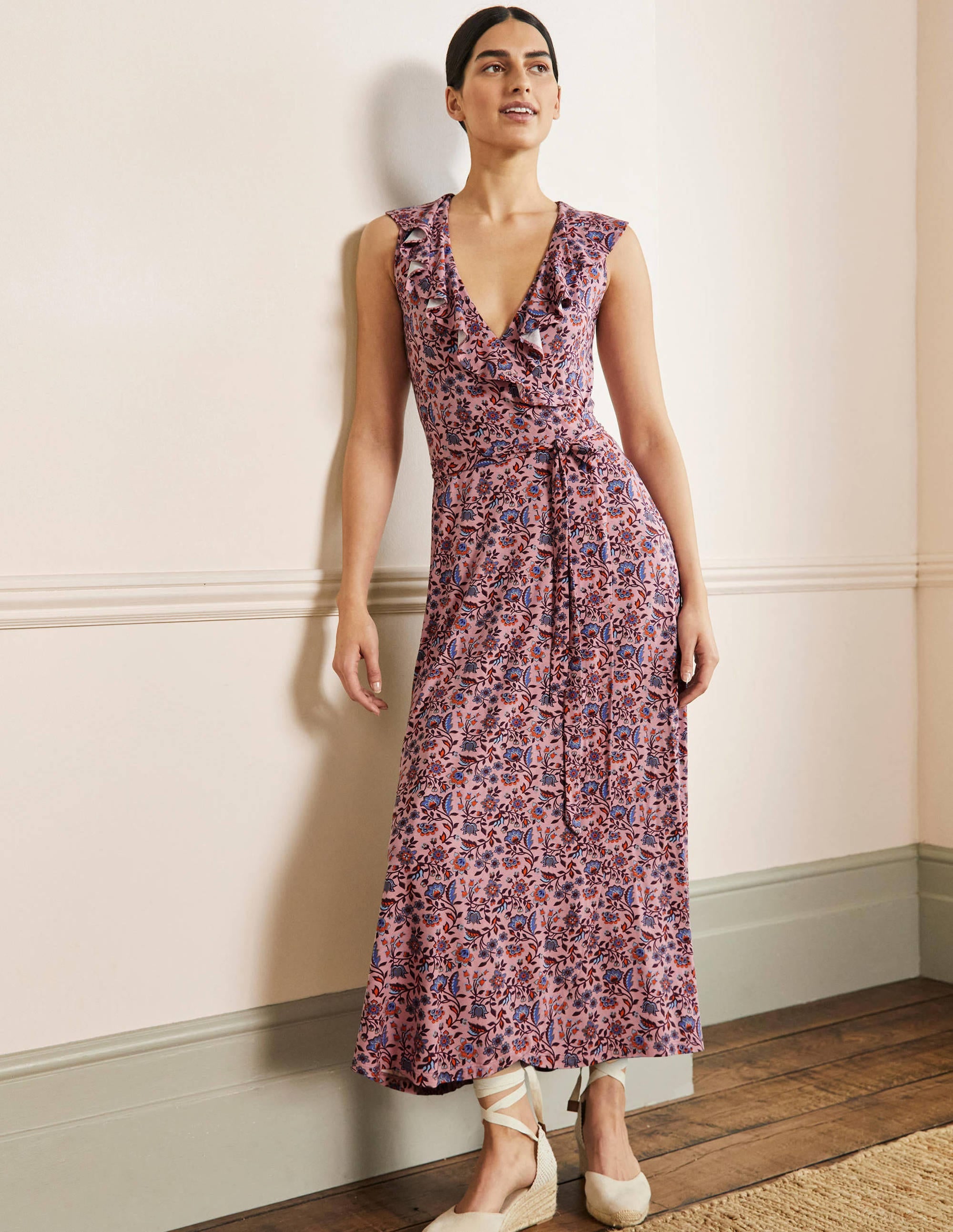 Saskia Wrap Jersey Maxi Dress-Formica Pink, Oriental Meadow - Image 1