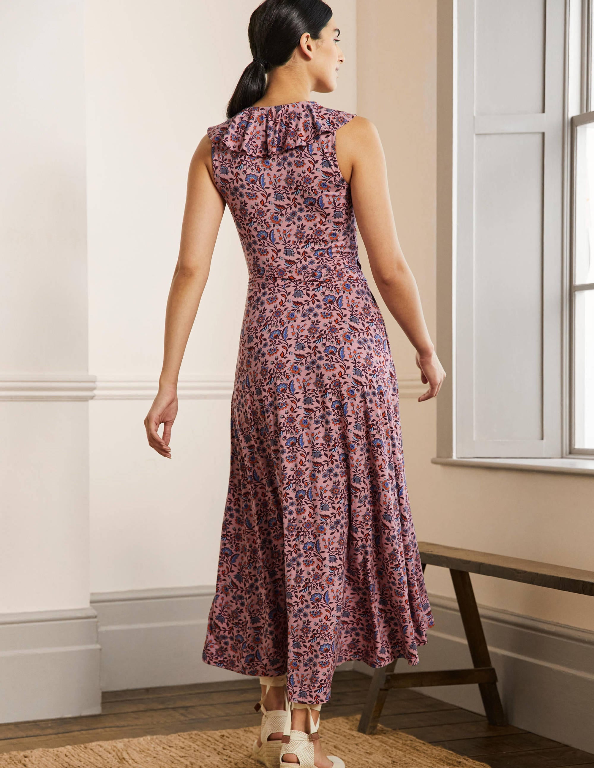 Saskia Wrap Jersey Maxi Dress-Formica Pink, Oriental Meadow - Image 3