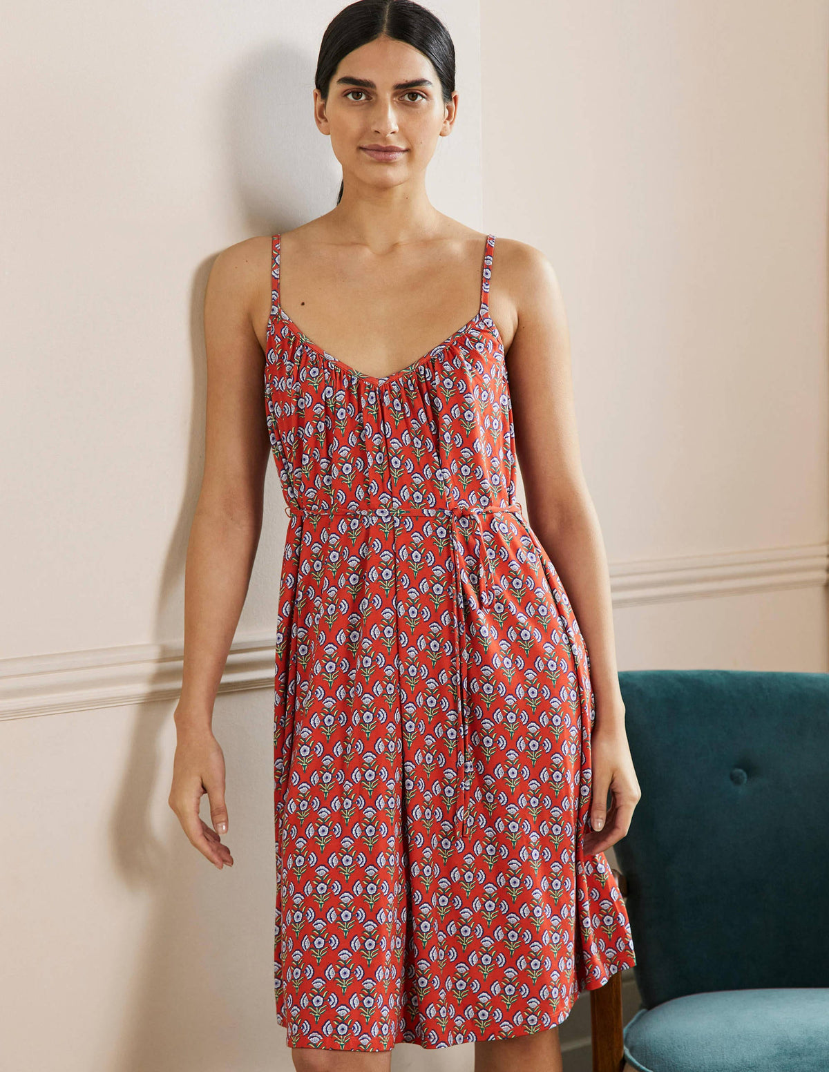 Strappy Jersey Dress-Firecracker, Poppy Geo - Image 1