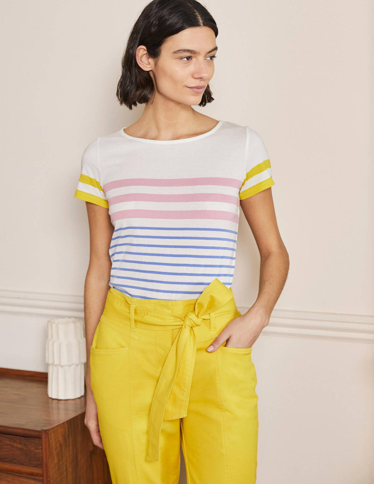Kurzärmliges Bretonshirt-Cameo-Rosa/Traube, Gestreift-1