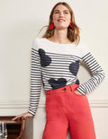 Langärmliges Bretonshirt-Navy, Verstreute Herzen/Gestreift
