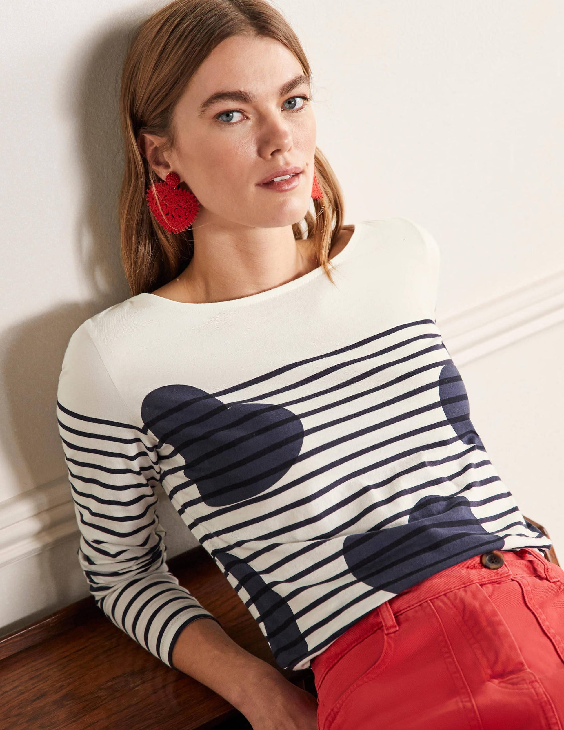 Langärmliges Bretonshirt-Navy, Verstreute Herzen/Gestreift-4