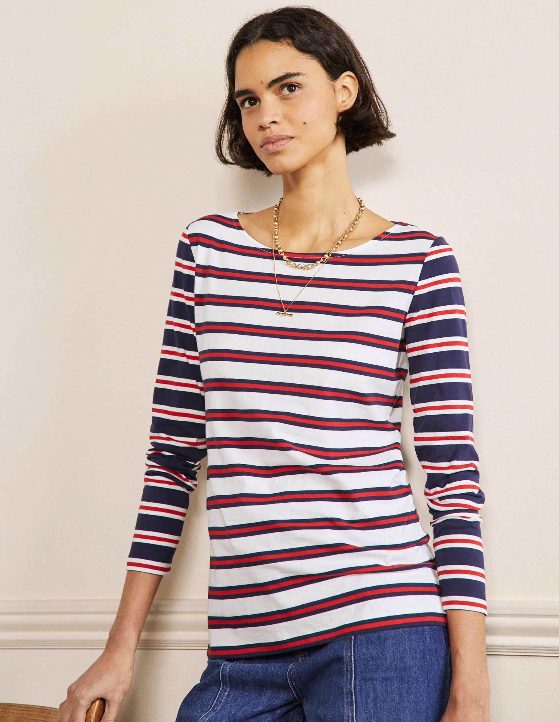 Langärmliges Bretonshirt-Naturweiß/Rot/Navy, Gestreift-1