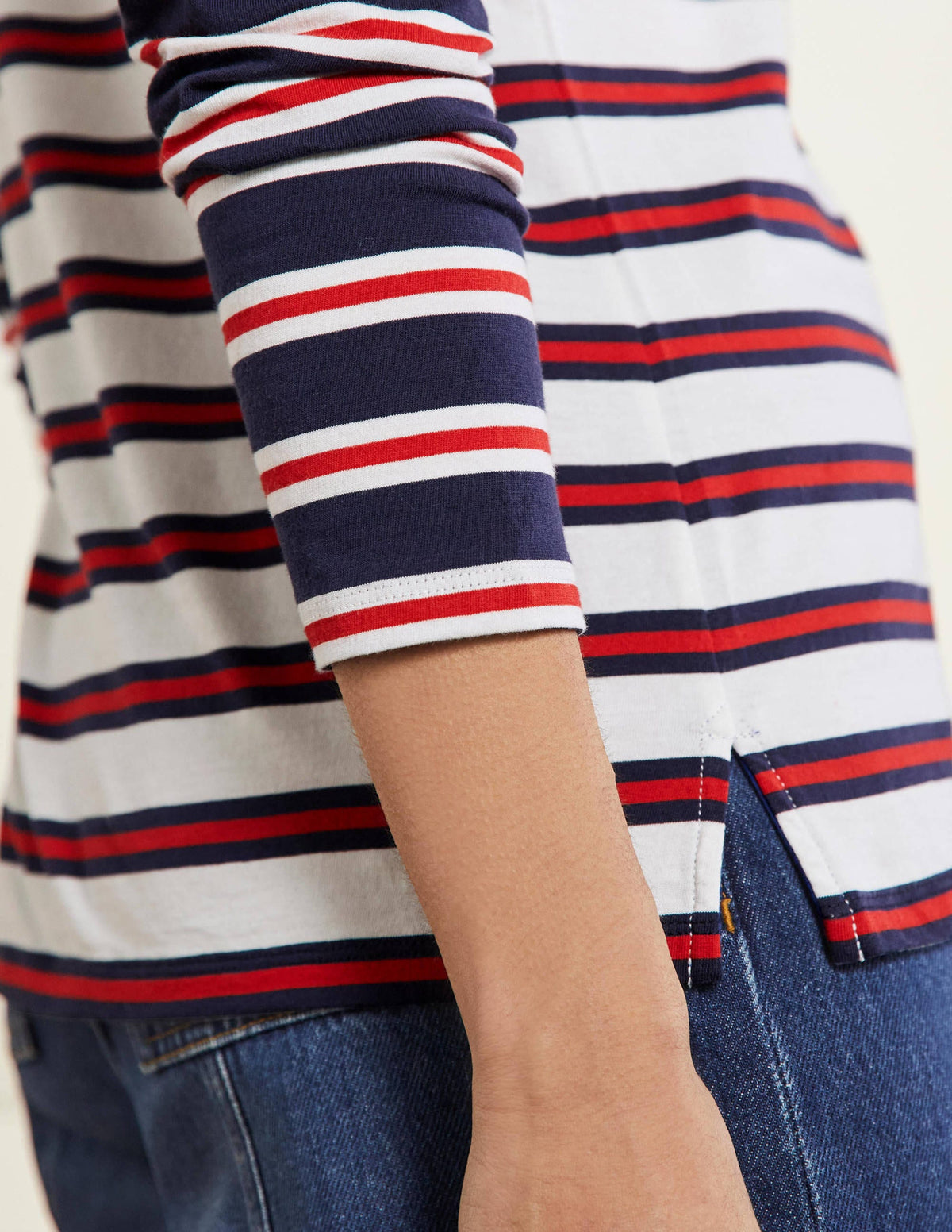 Langärmliges Bretonshirt-Naturweiß/Rot/Navy, Gestreift - Image 2