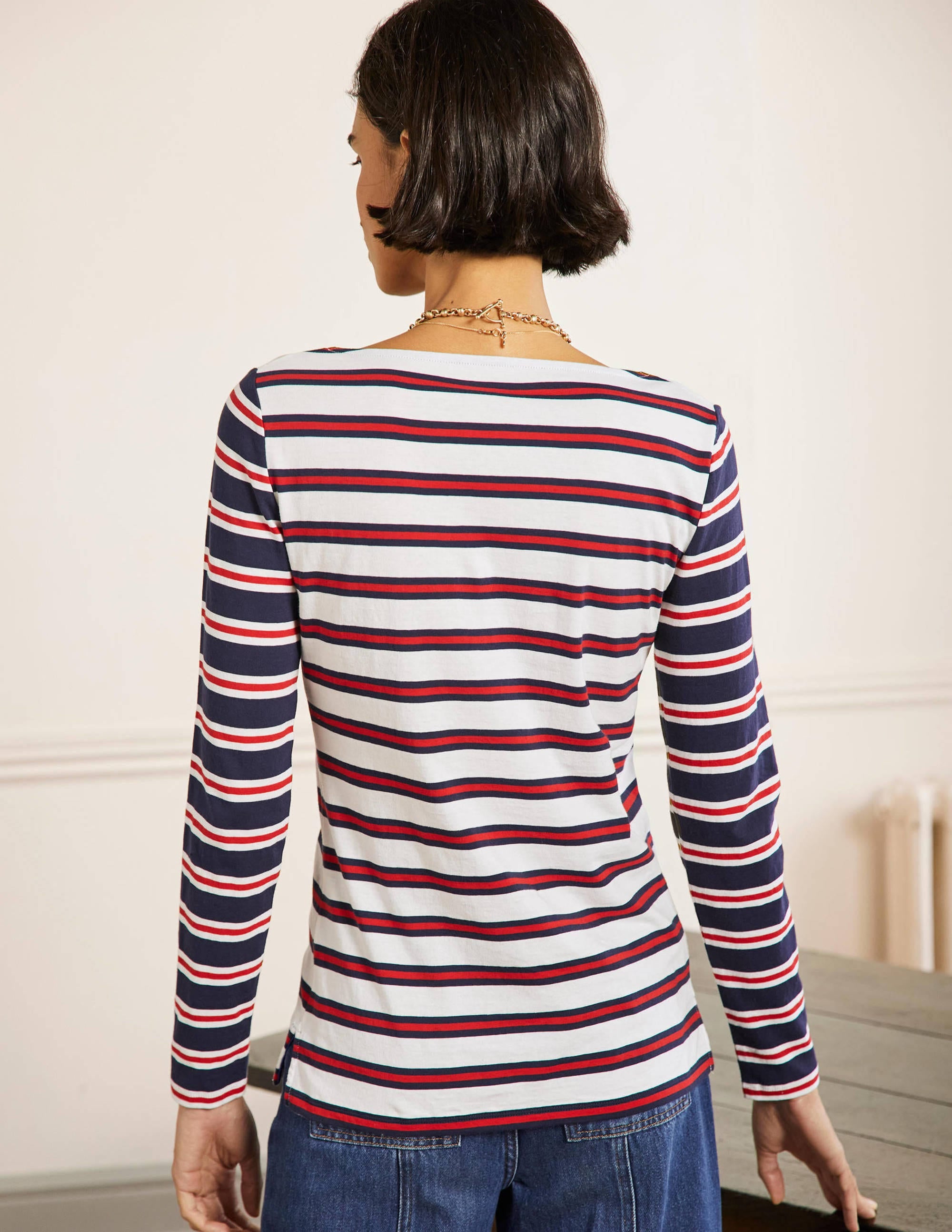 Langärmliges Bretonshirt-Naturweiß/Rot/Navy, Gestreift - Image 3