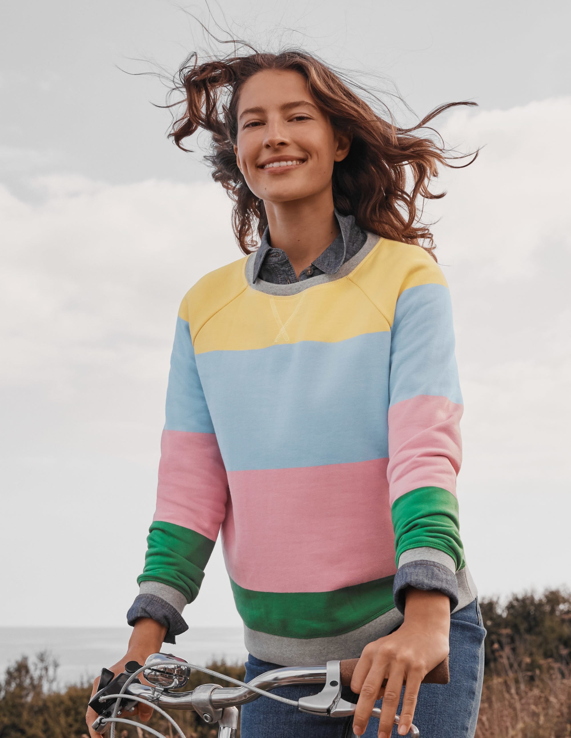 Gemustertes Sweatshirt aus Baumwolle-Pastellgelb/Kirschblütenrosa - Image 6