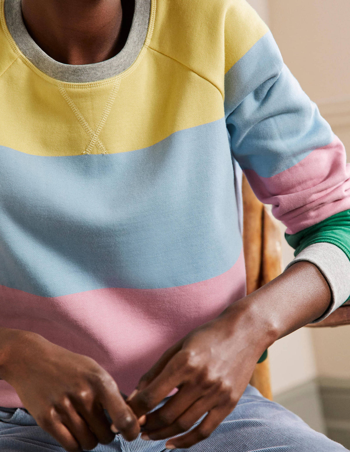 Gemustertes Sweatshirt aus Baumwolle-Pastellgelb/Kirschblütenrosa - Image 2