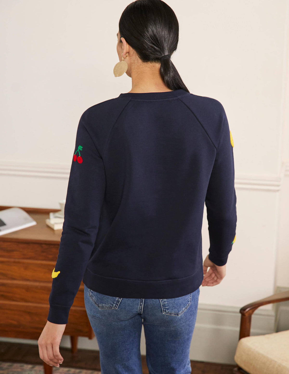 Gemustertes Sweatshirt aus Baumwolle-Navy, Bouclé-Früchtemotiv - Image 3
