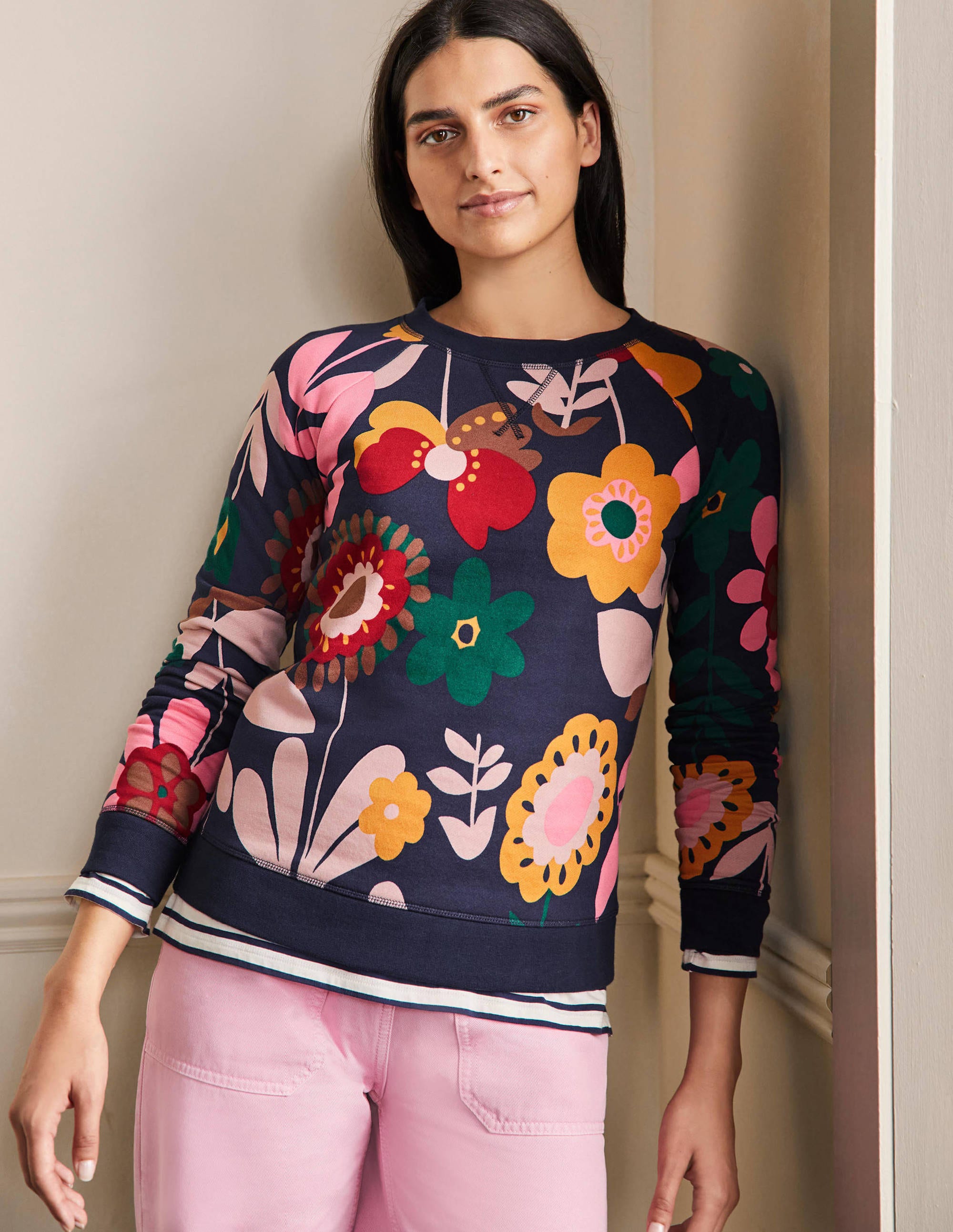Gemustertes Sweatshirt aus Baumwolle-Navy, Blüten - Image 1