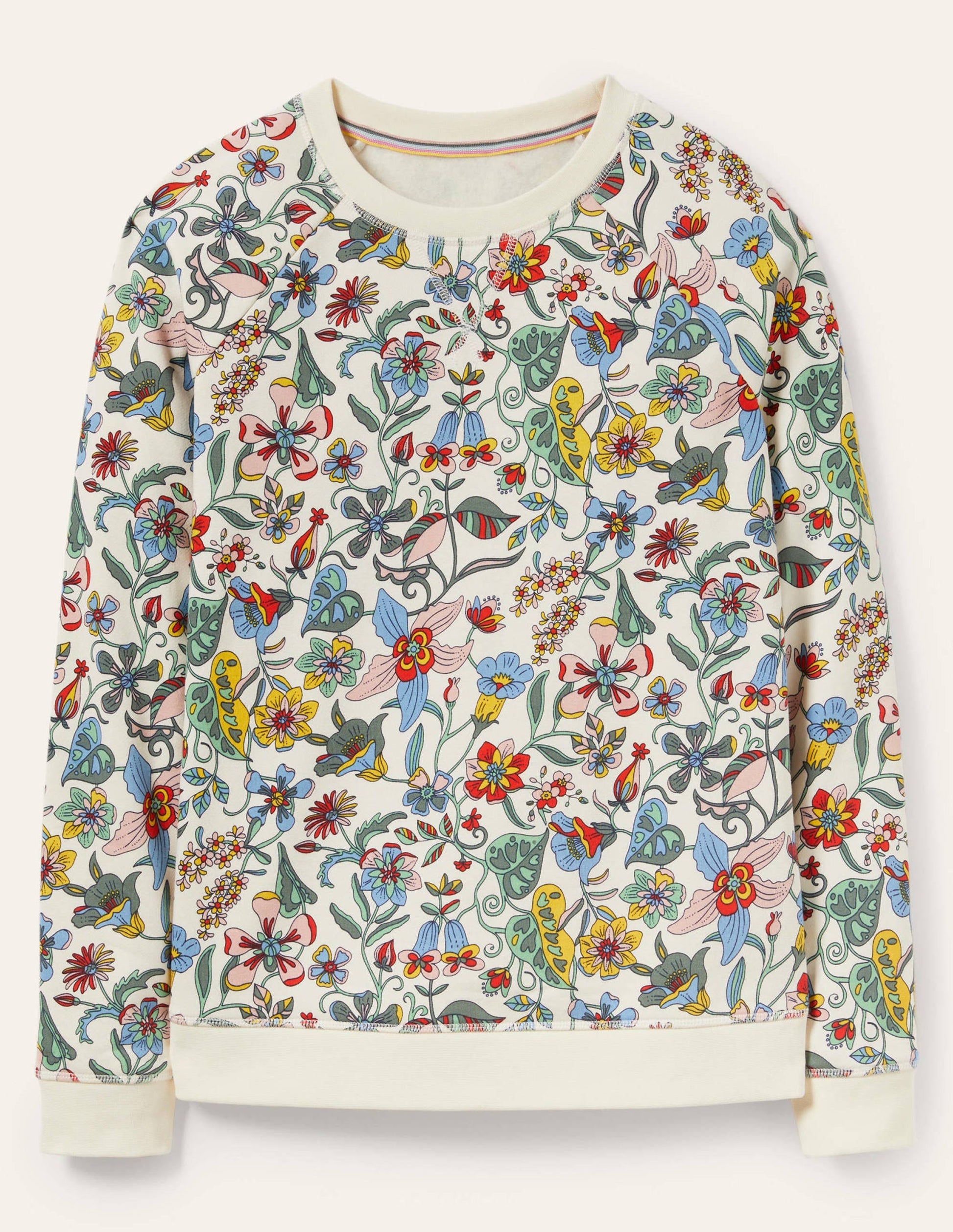 Gemustertes Sweatshirt aus Baumwolle-Naturweiß, Tropisches Blumenmuster-6