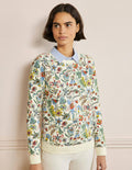 Gemustertes Sweatshirt aus Baumwolle-Naturweiß, Tropisches Blumenmuster