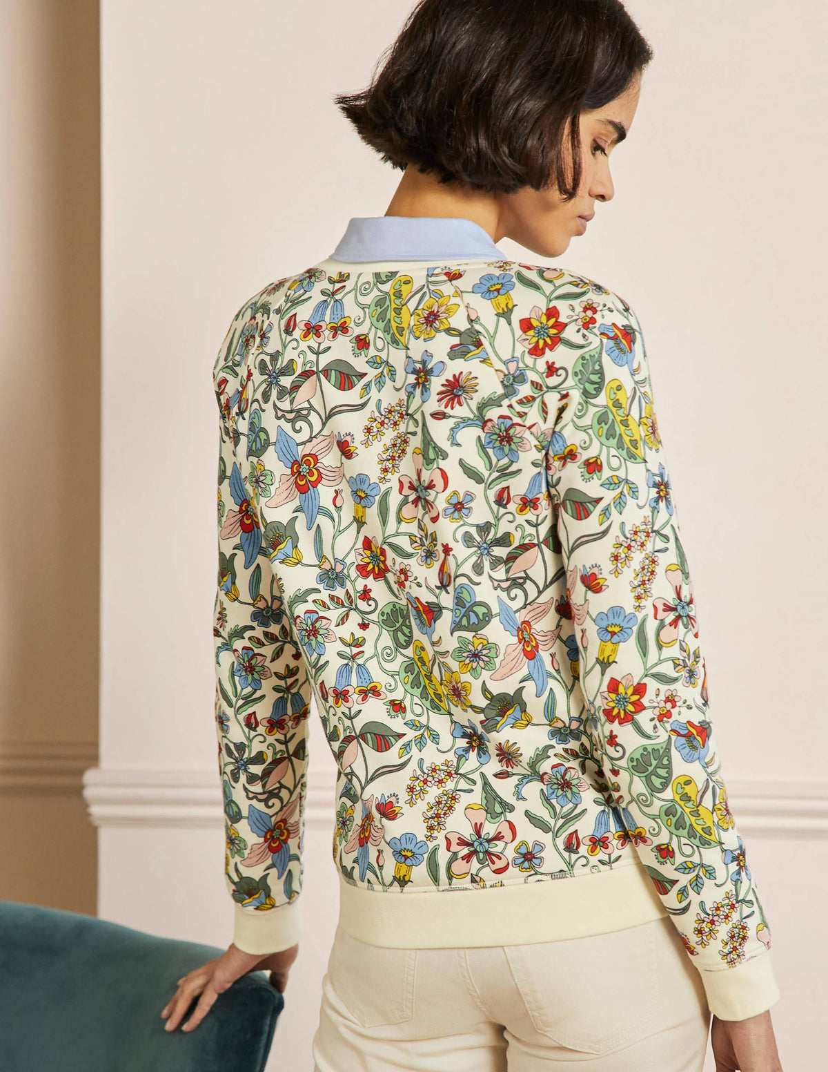 Gemustertes Sweatshirt aus Baumwolle-Naturweiß, Tropisches Blumenmuster-3