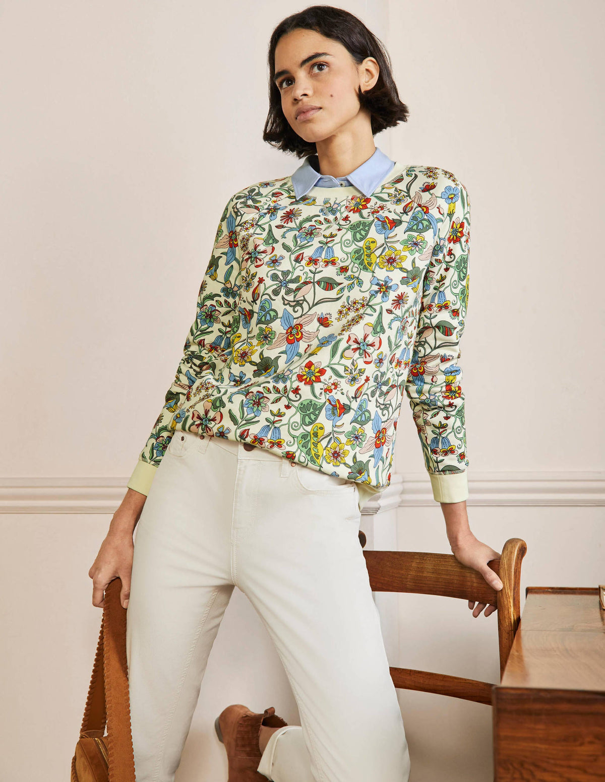 Gemustertes Sweatshirt aus Baumwolle-Naturweiß, Tropisches Blumenmuster - Image 4