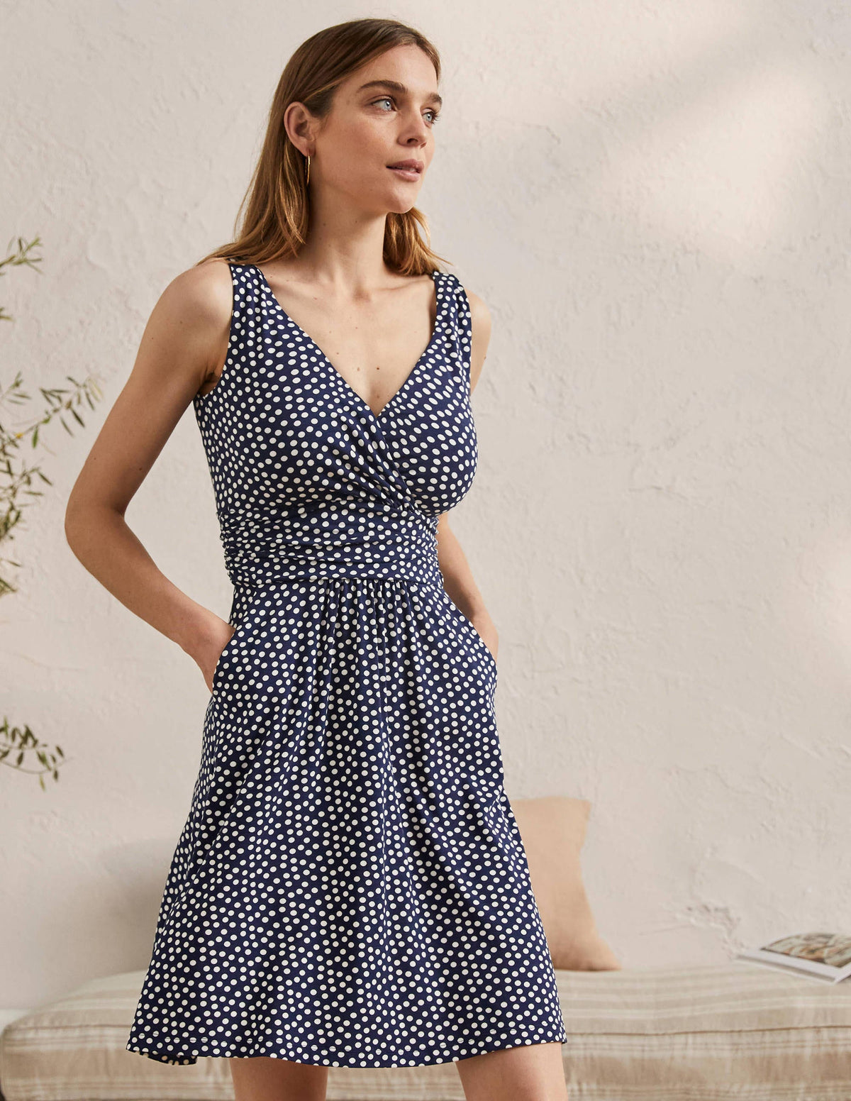 Effie V-Neck Jersey Dress-French Navy Scattered Dot-1