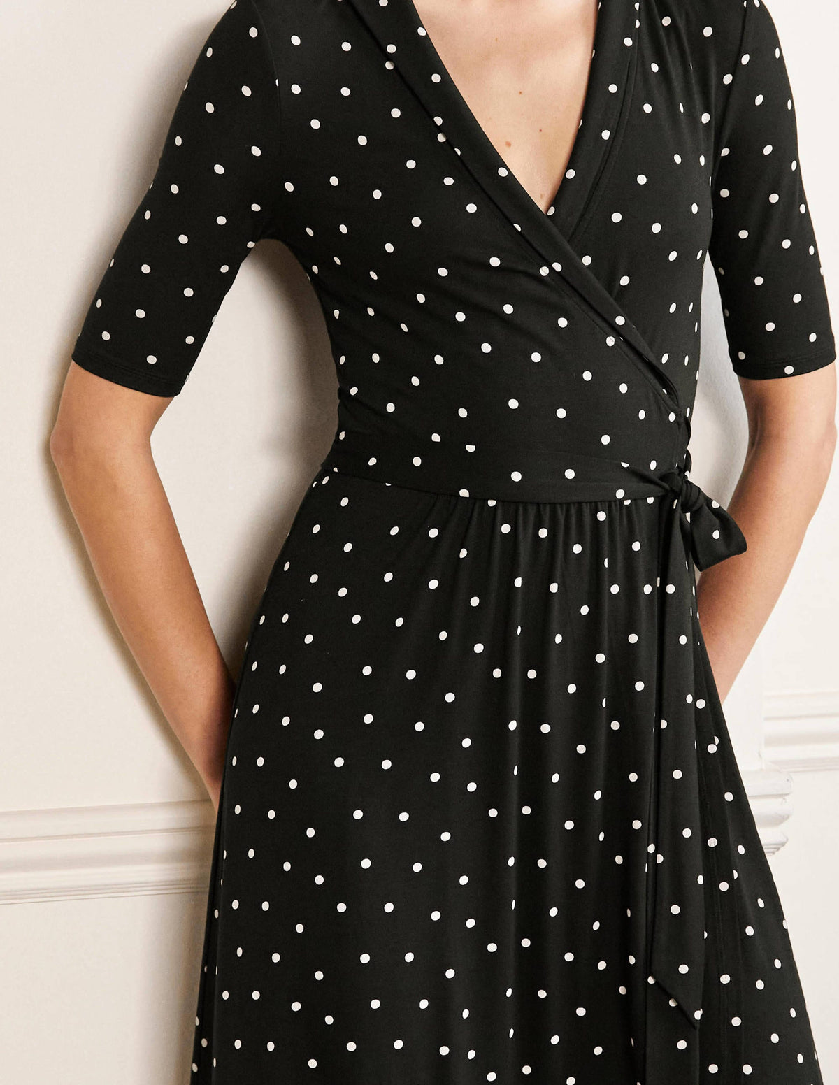 Lavinia Jersey Wrap Dress-Black, Polka Dot - Image 2