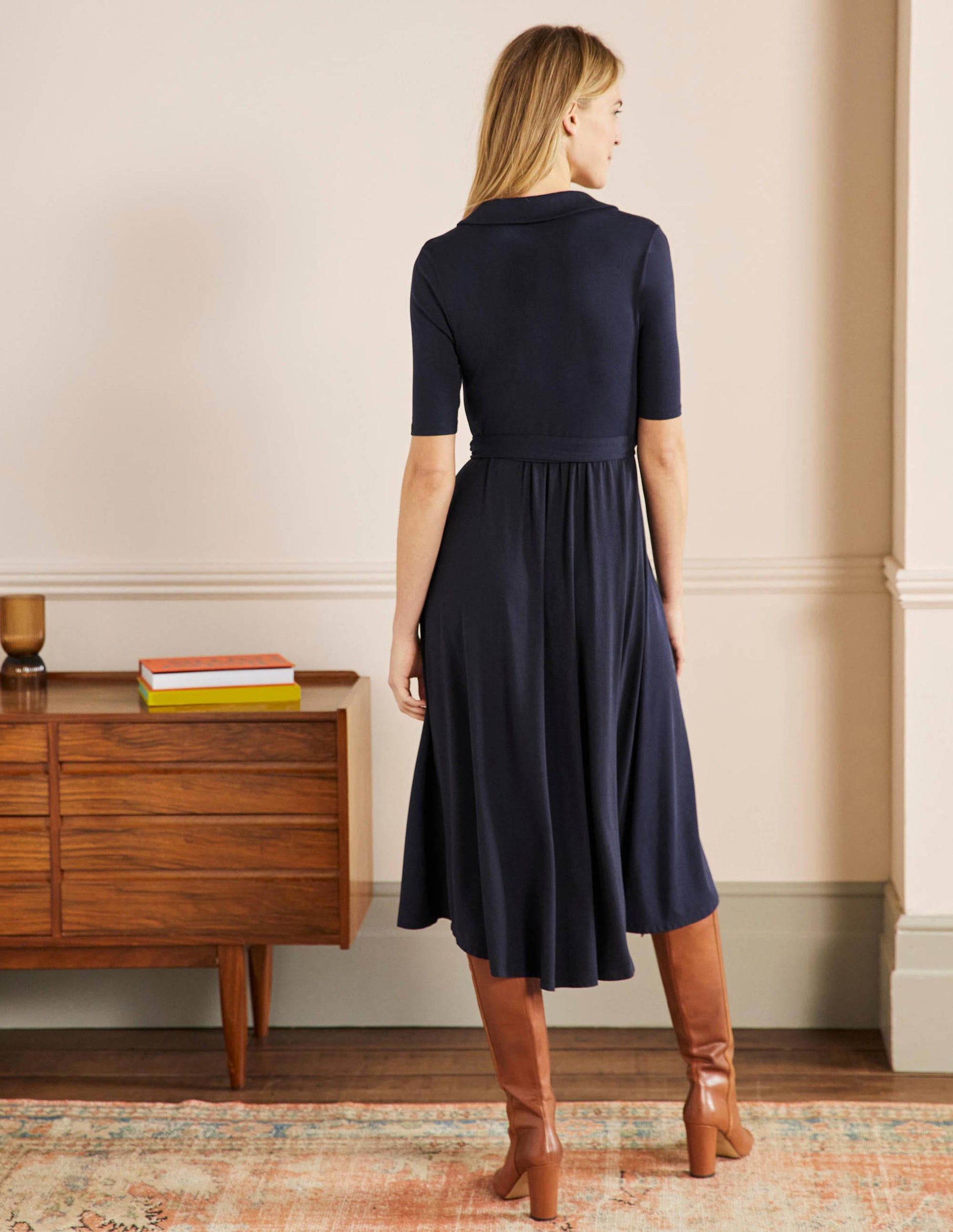 Lavinia Jersey Wrap Dress-Navy-3