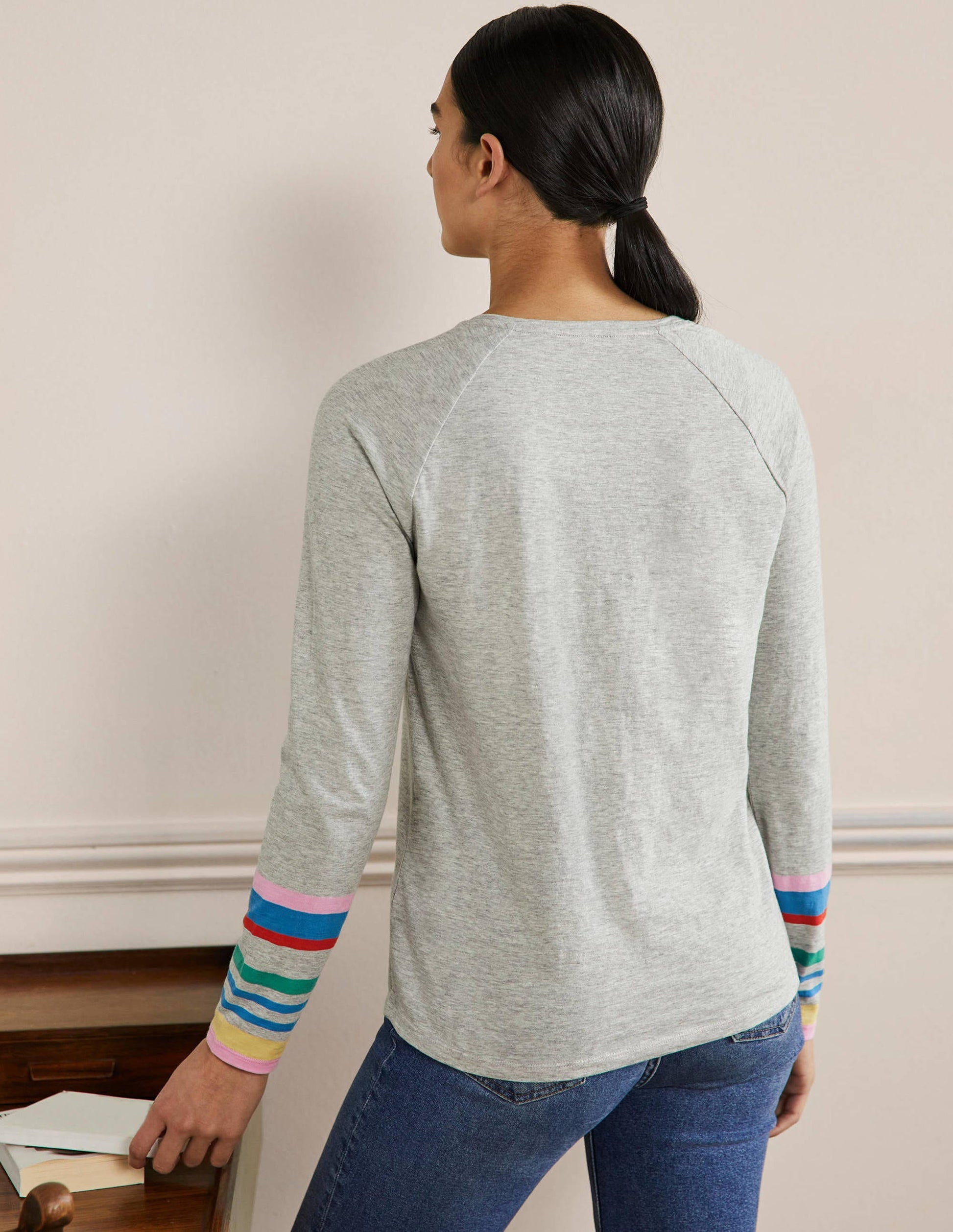 Lorna Jerseyoberteil im Baseball-Stil-Kirschblütenrosa, Graue Bündchen-3