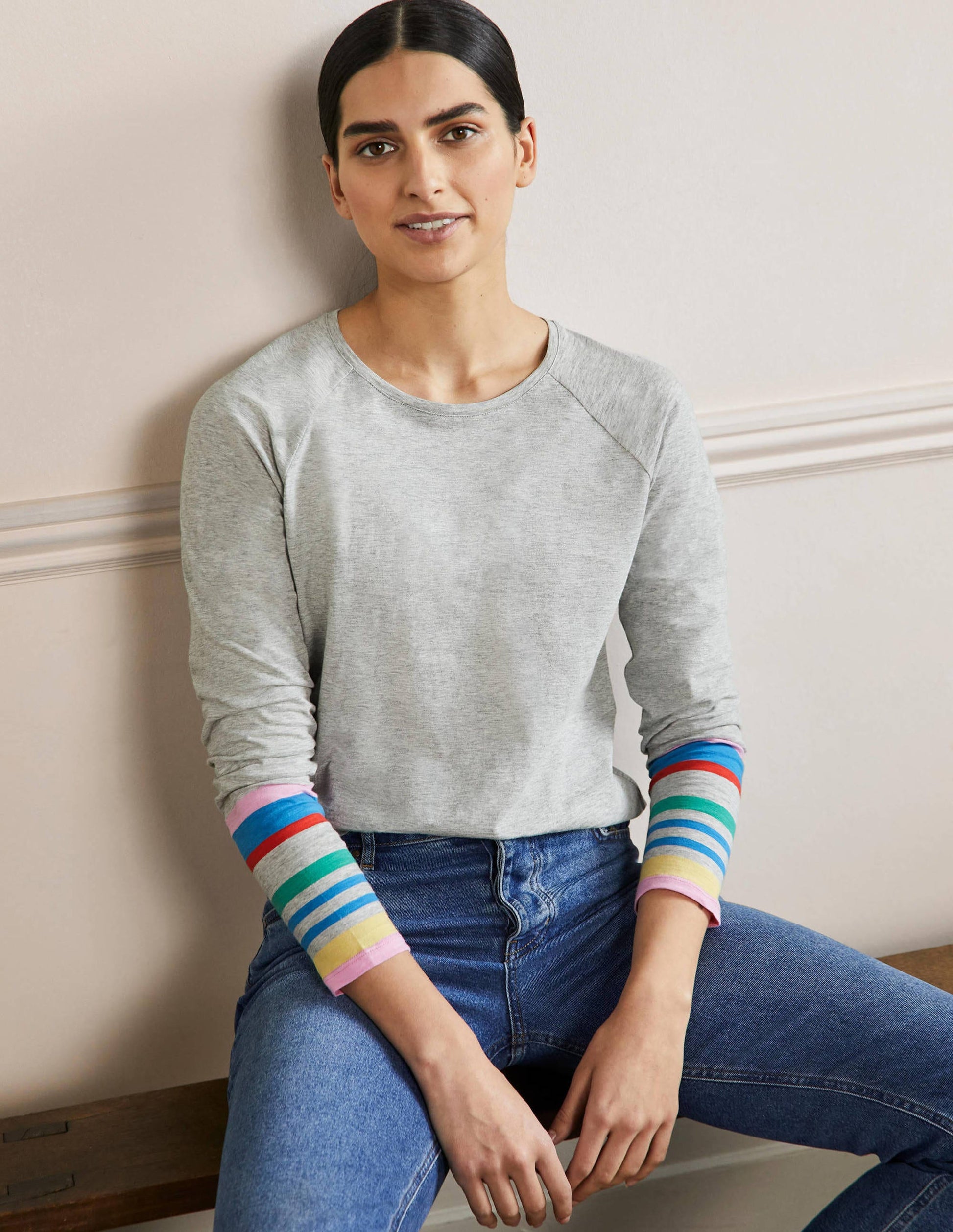 Lorna Jerseyoberteil im Baseball-Stil-Kirschblütenrosa, Graue Bündchen-4