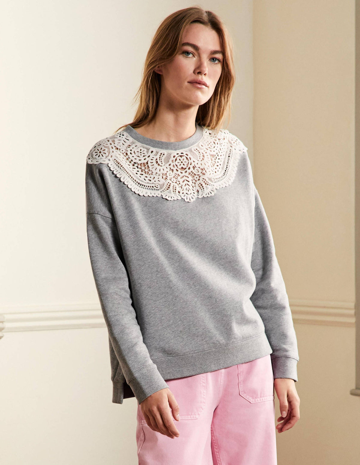 Jasmine Sweatshirt-Grau Meliert/Naturweiß-5