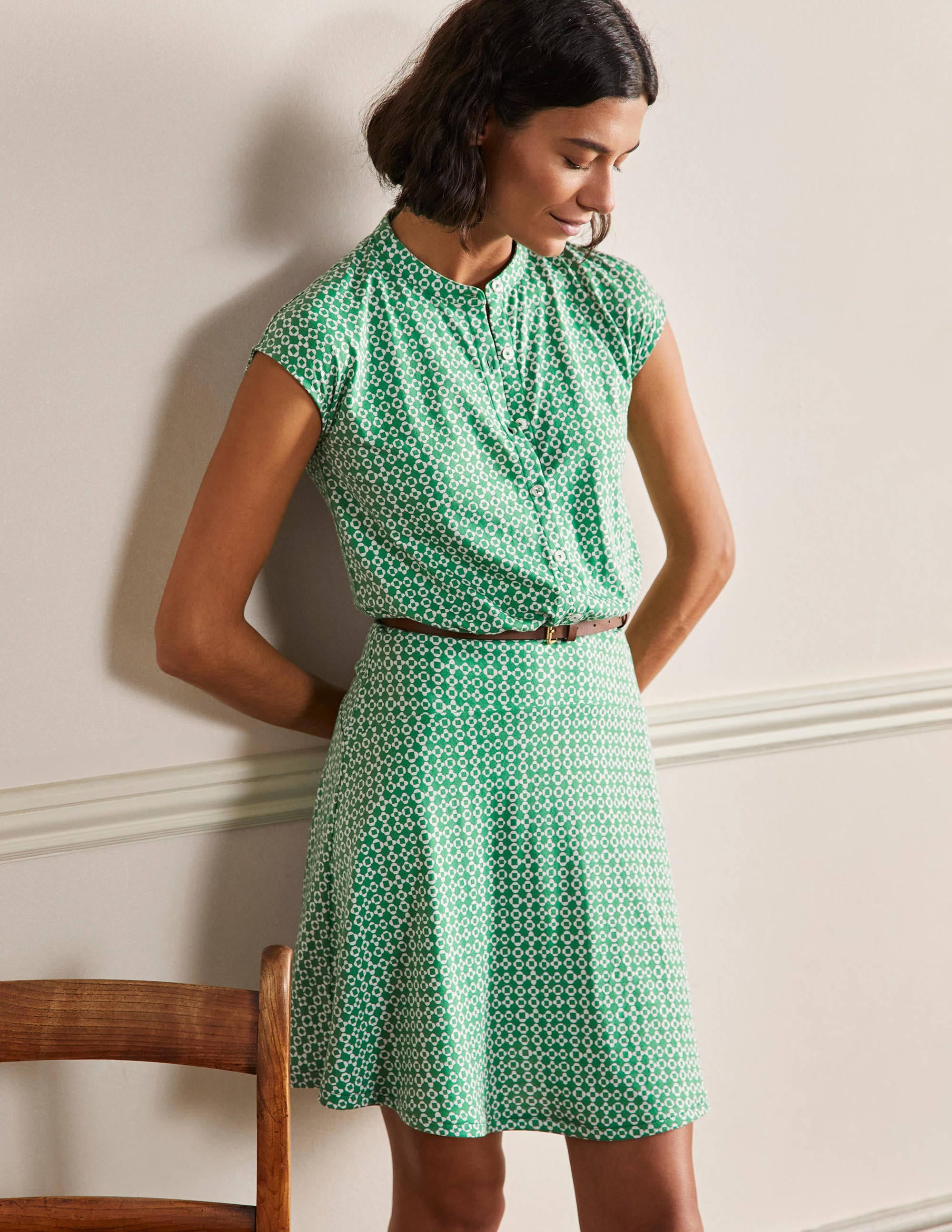 Einfaches Hemdblusenkleid aus Jersey-Irisches Grün, Mosaikmuster - Image 1