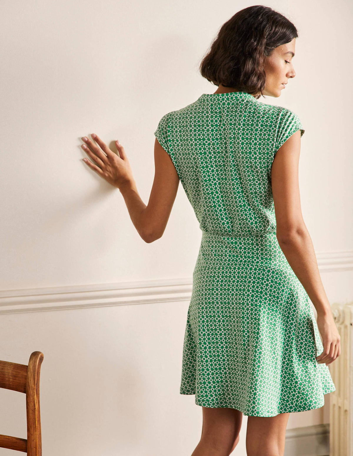 Einfaches Hemdblusenkleid aus Jersey-Irisches Grün, Mosaikmuster - Image 3