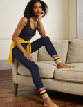 Jerseyleggings mit hoher Taille-Navy, Regenbogenbündchen