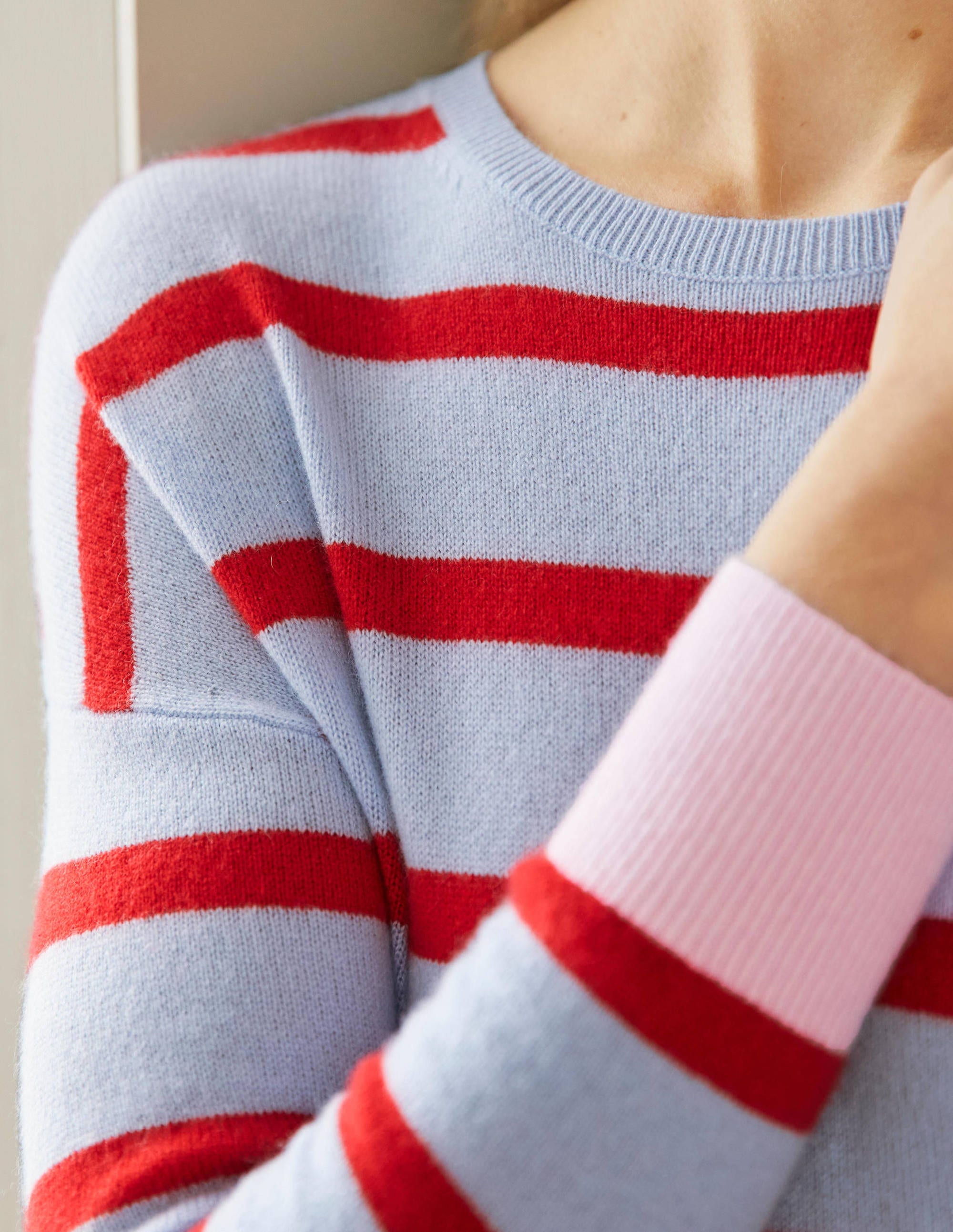 Striped Cashmere Jumper-Lapis Light Blue Stripe - Image 2