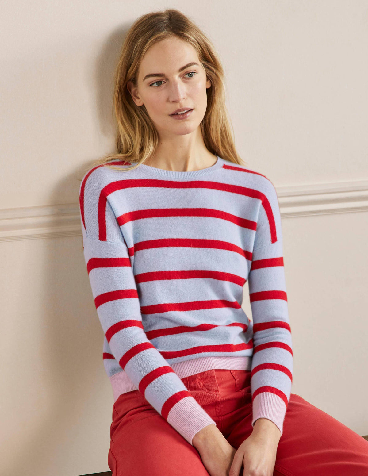 Striped Cashmere Jumper-Lapis Light Blue Stripe - Image 4