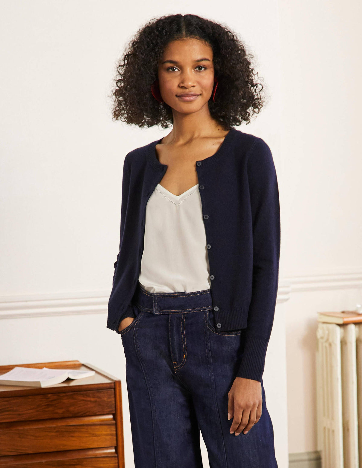 Kurz geschnittener Kaschmircardigan-Marineblau-4