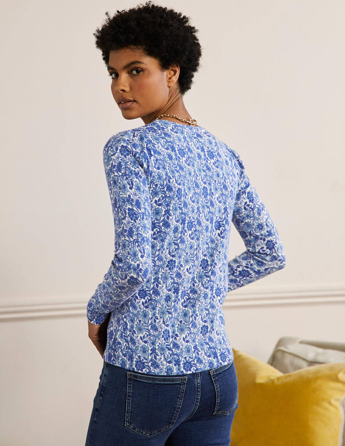 Baumwollpullover mit Rundhalsausschnitt-Morgendämmerungsblau, Blumenmuster-3