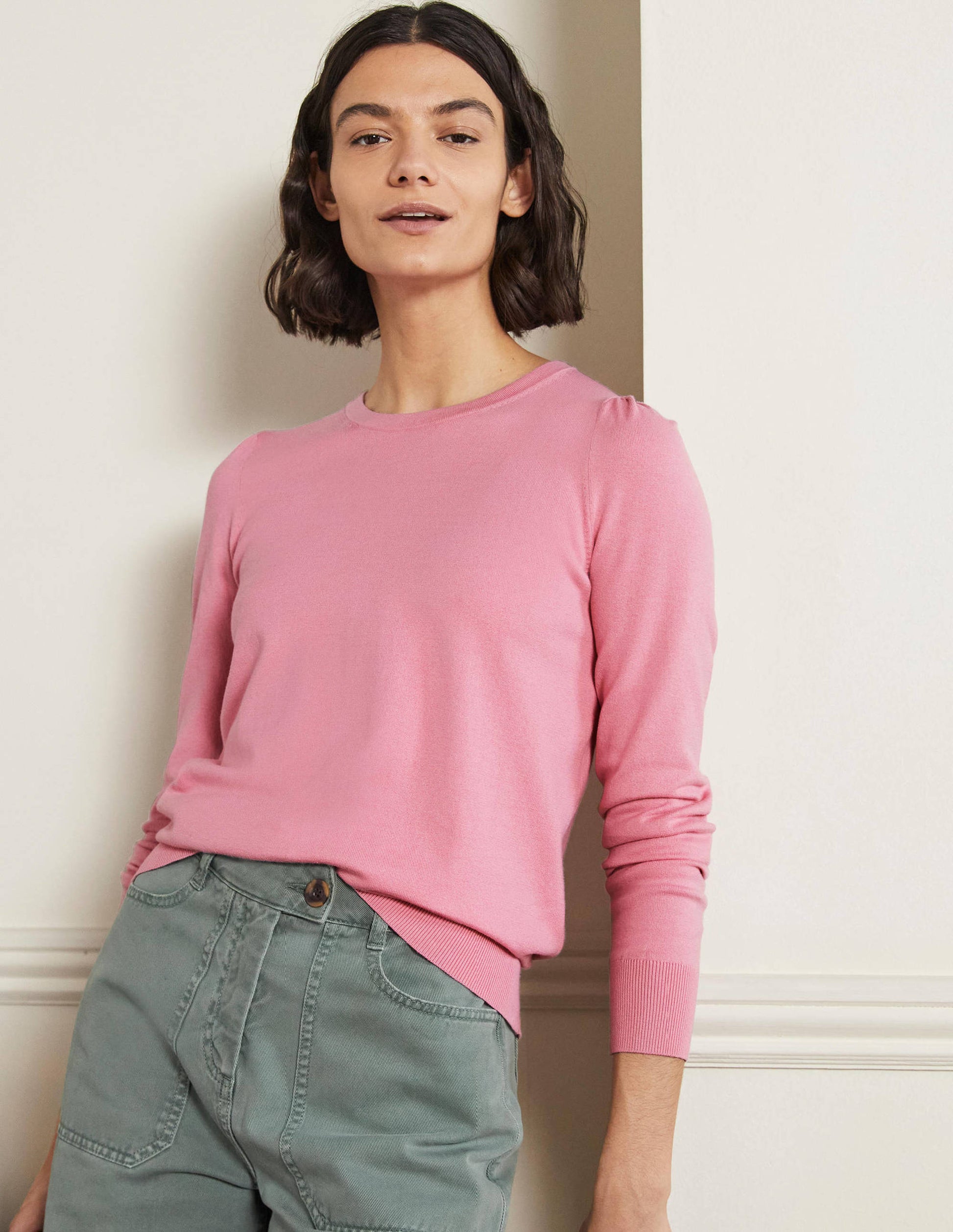 Baumwollpullover mit Rundhalsausschnitt-Blümchenrosa-1
