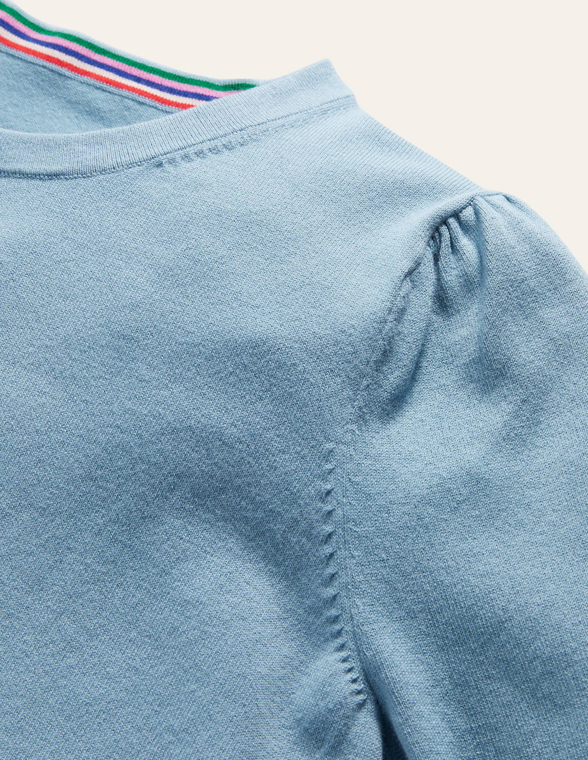 Cotton Crew Neck Cardigan-Dusty Blue - Image 5