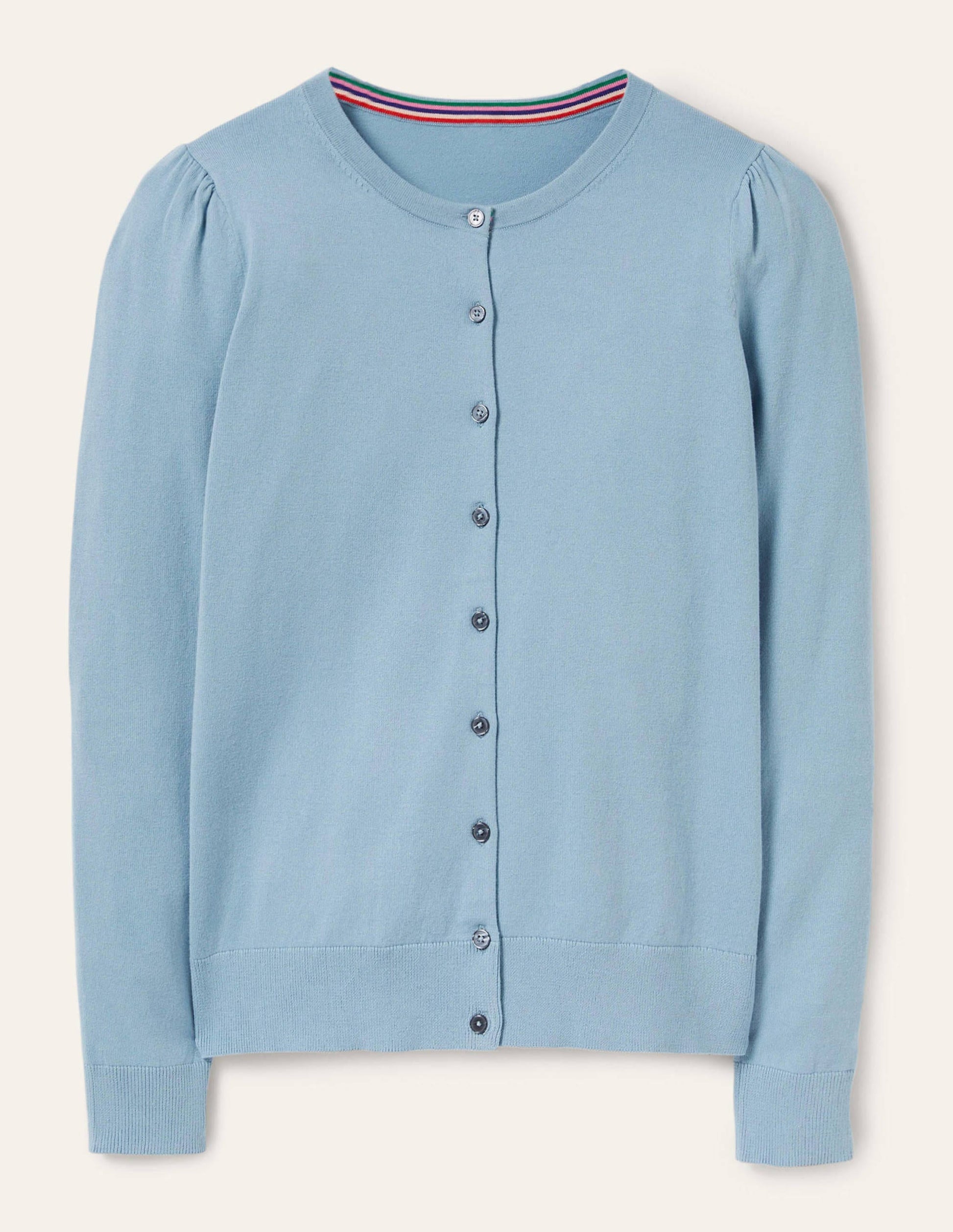 Cotton Crew Neck Cardigan-Dusty Blue-6