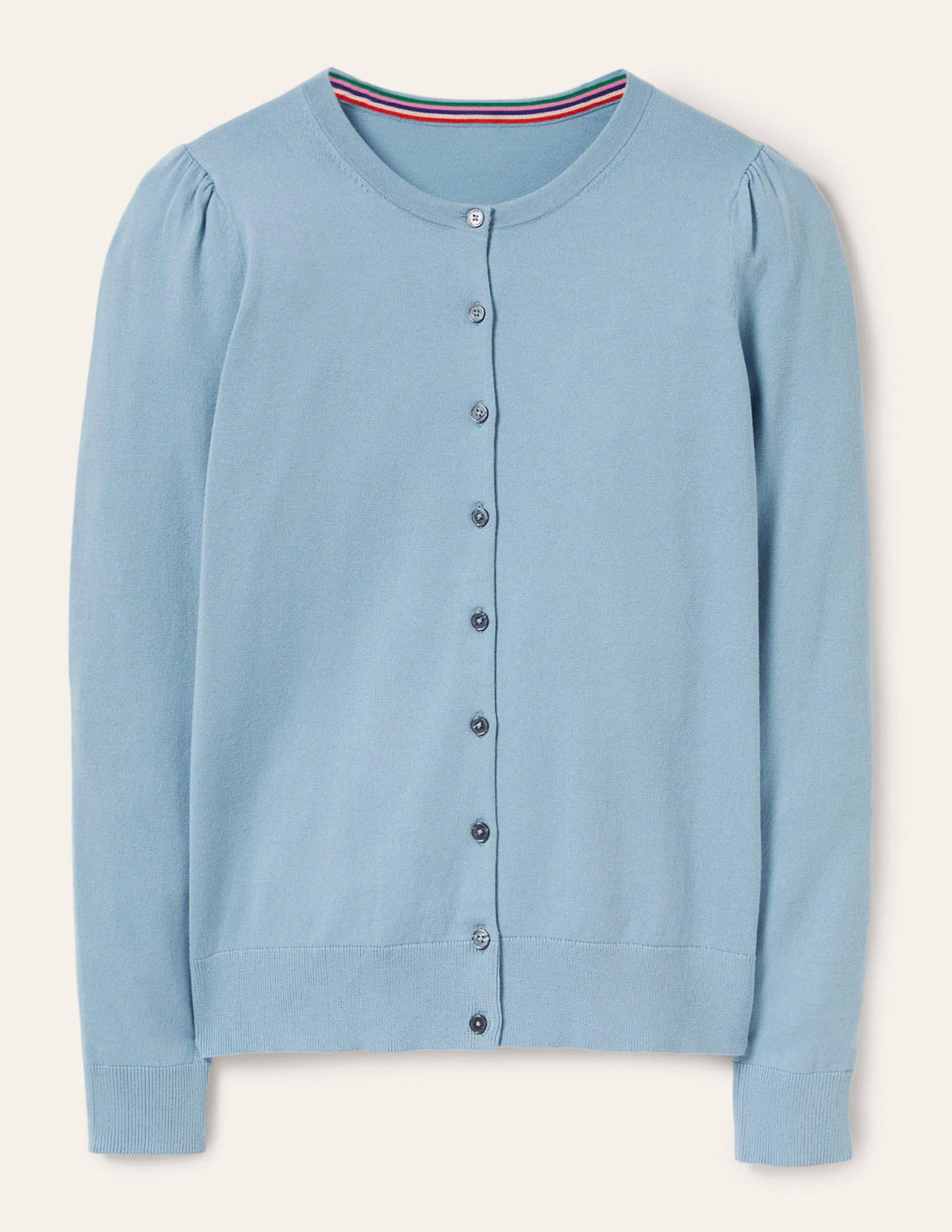 Cotton Crew Neck Cardigan-Dusty Blue - Image 6