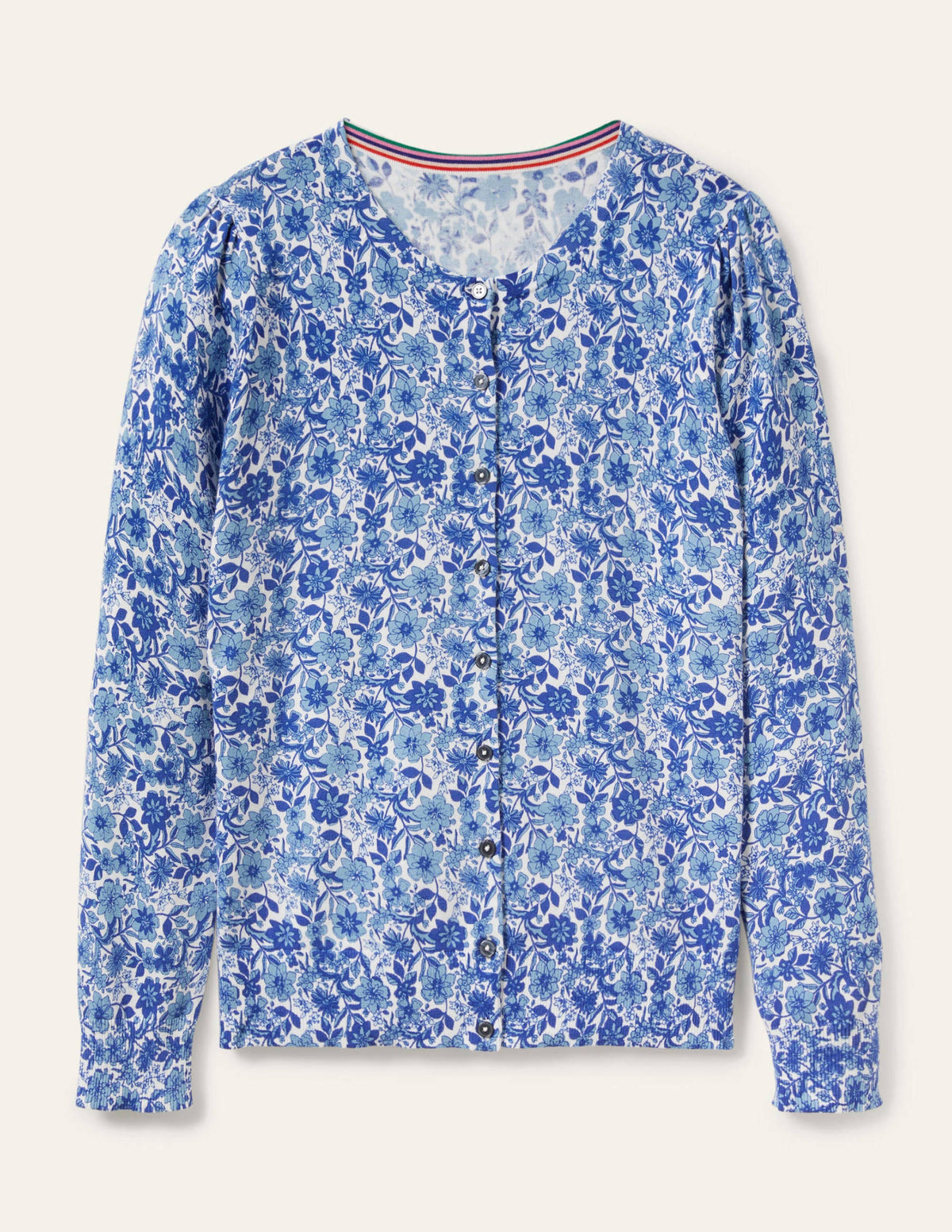 Baumwollcardigan mit Rundhalsausschnitt-Morgendämmerungsblau, Blumenmuster-6