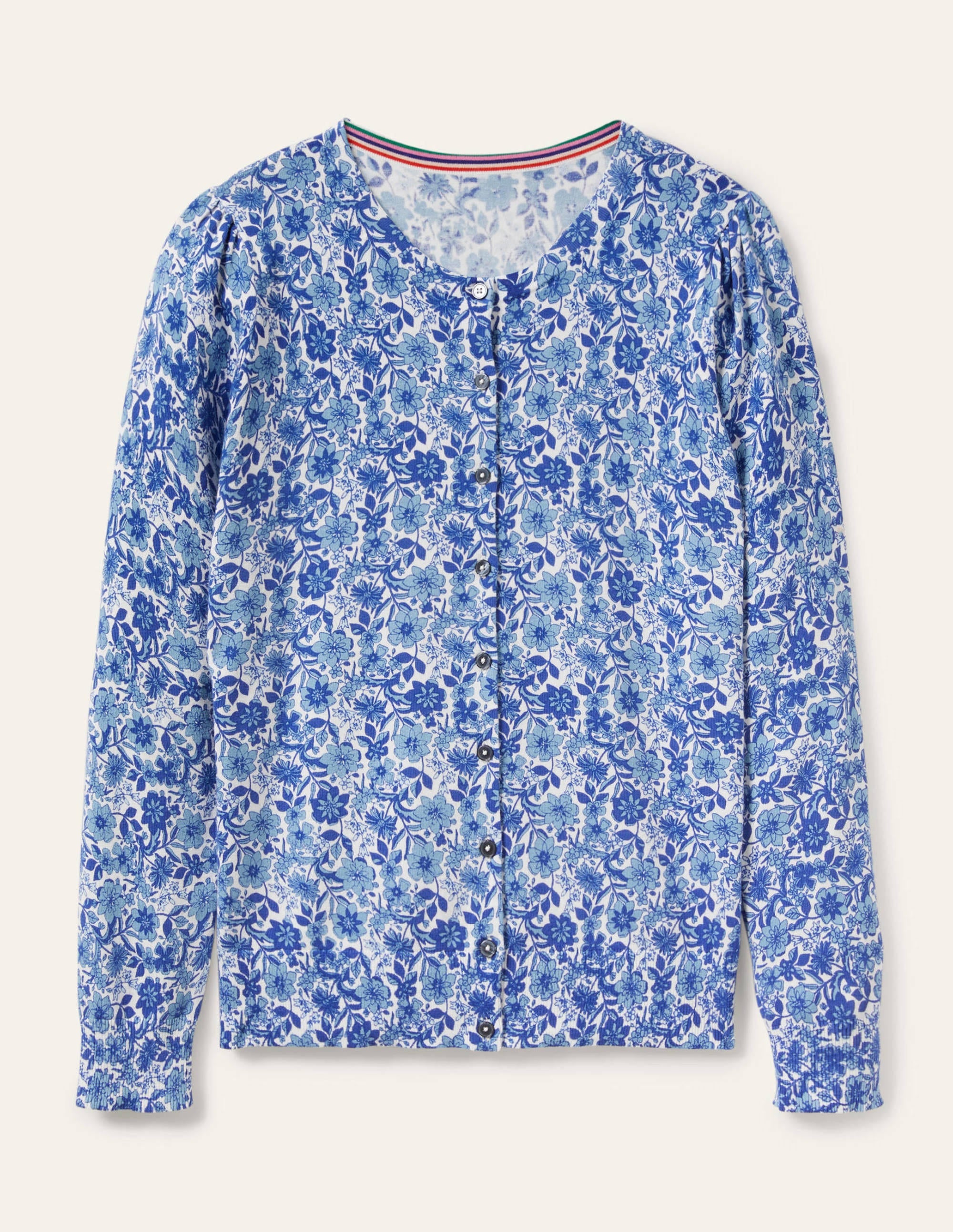 Baumwollcardigan mit Rundhalsausschnitt-Morgendämmerungsblau, Blumenmuster - Image 6