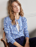 Baumwollcardigan mit Rundhalsausschnitt-Morgendämmerungsblau, Blumenmuster